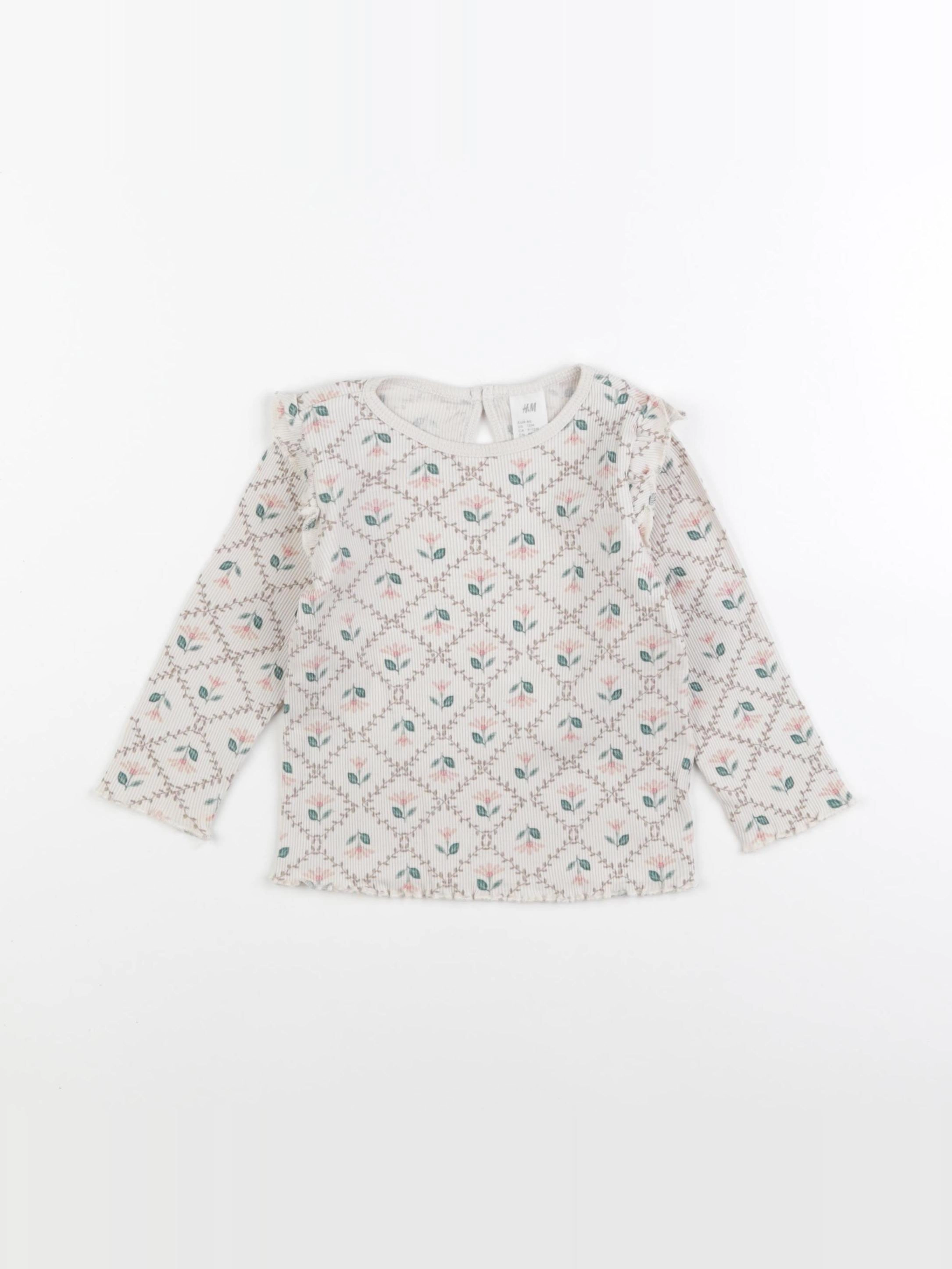 H&M - tee-shirt beige, rose - 9/12 mois