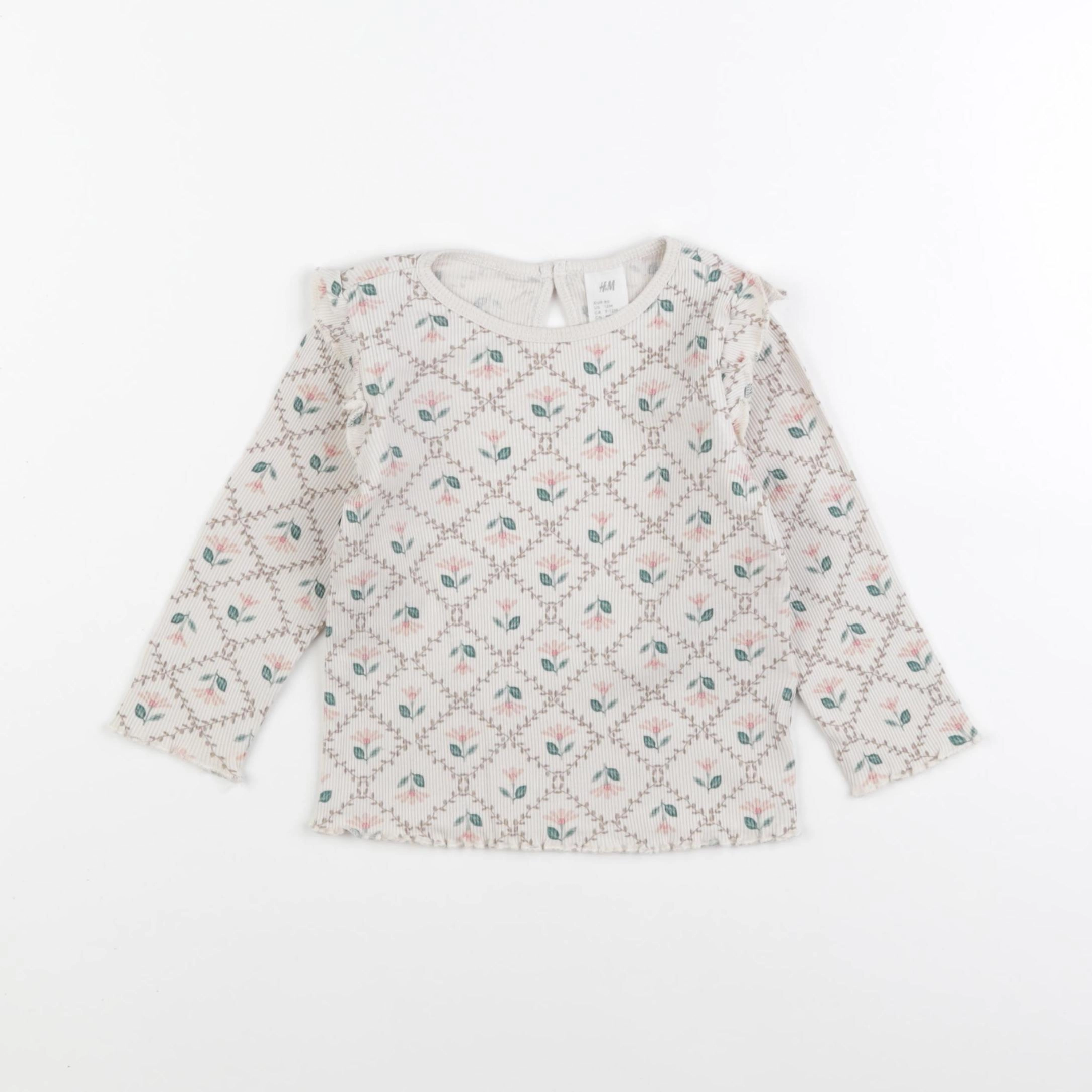 H&M - tee-shirt beige, rose - 9/12 mois
