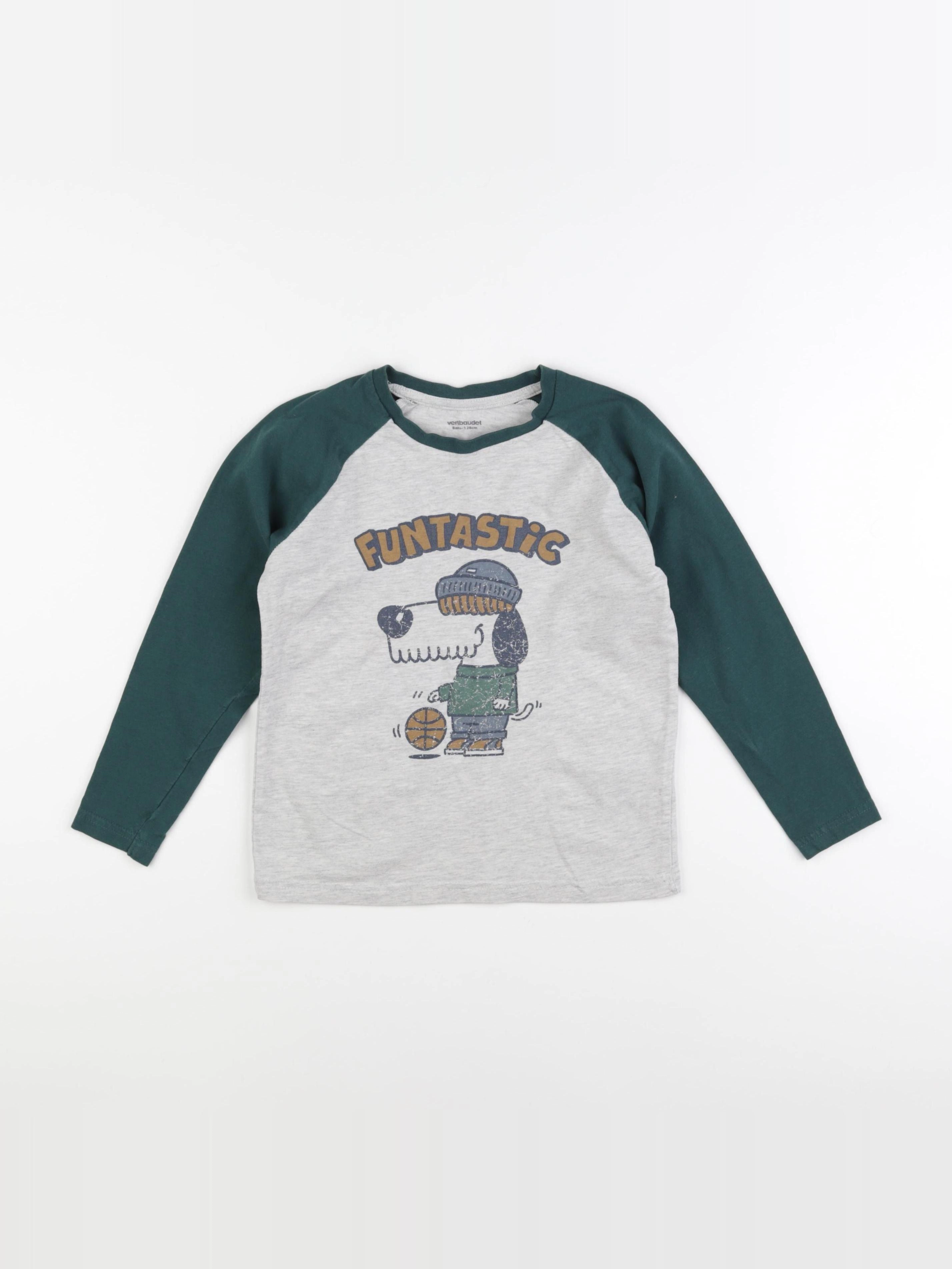 Vertbaudet - tee-shirt gris, vert - 8 ans