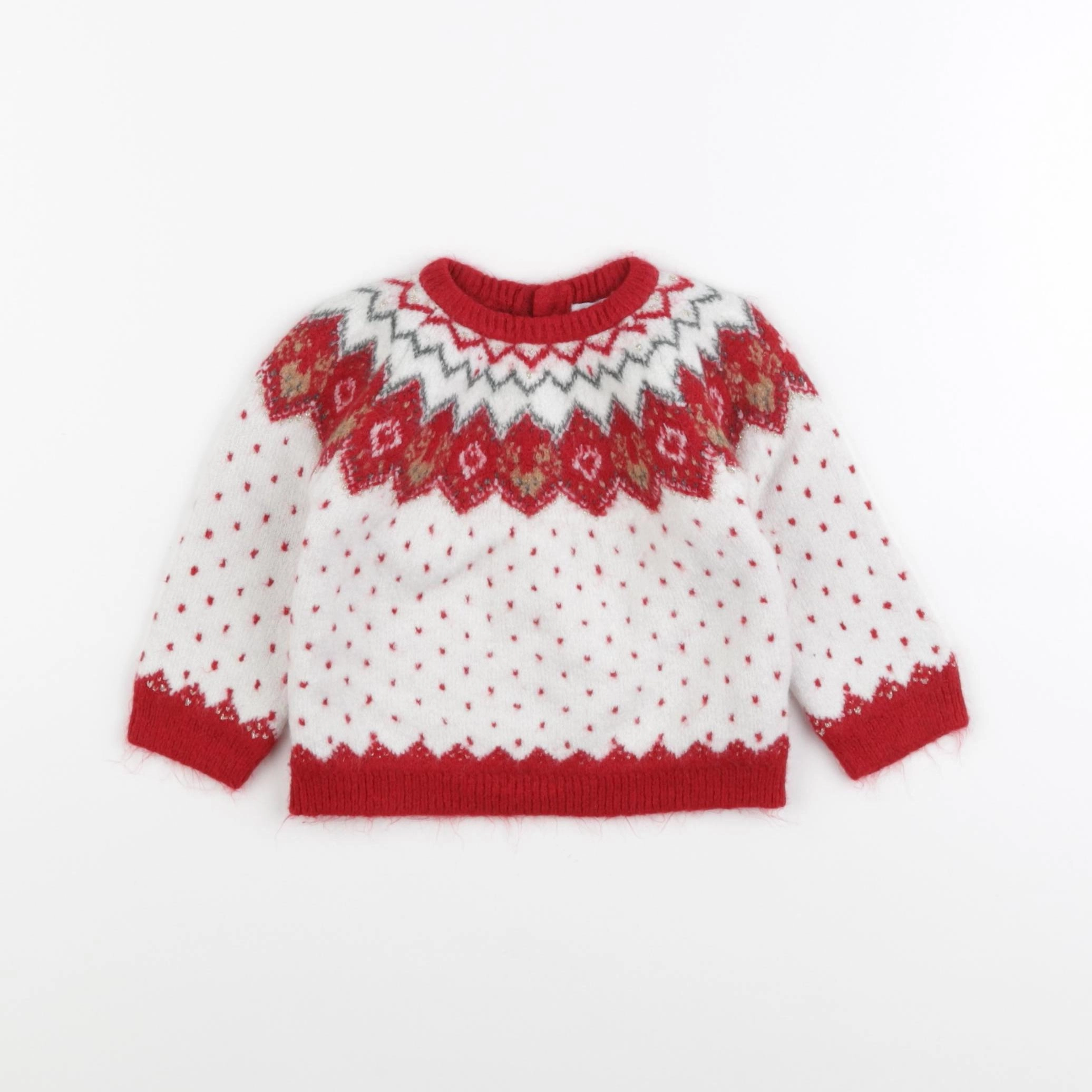 Vertbaudet - pull blanc, rouge - 18 mois