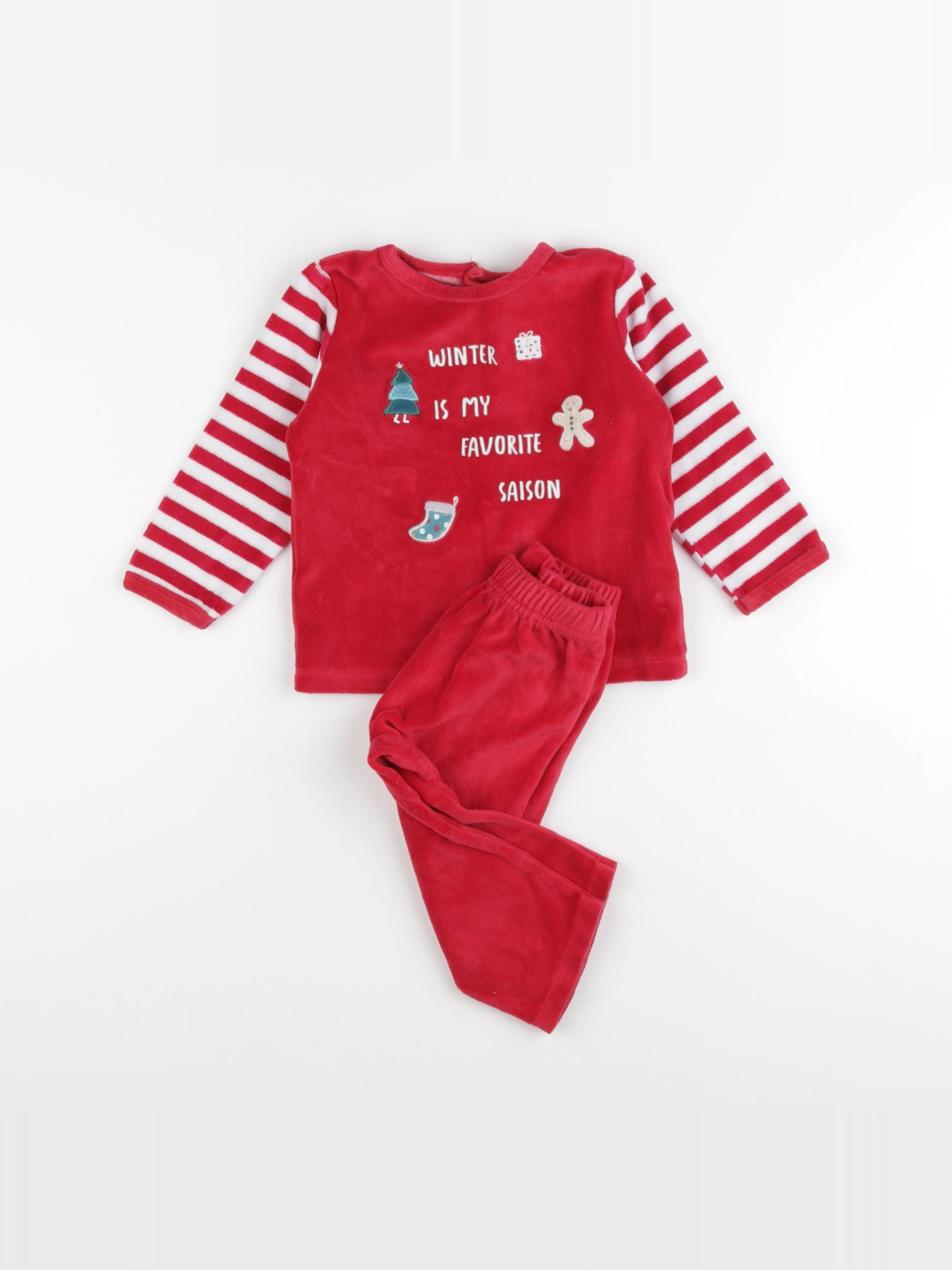 Vertbaudet - pyjama velours rouge - 18 mois