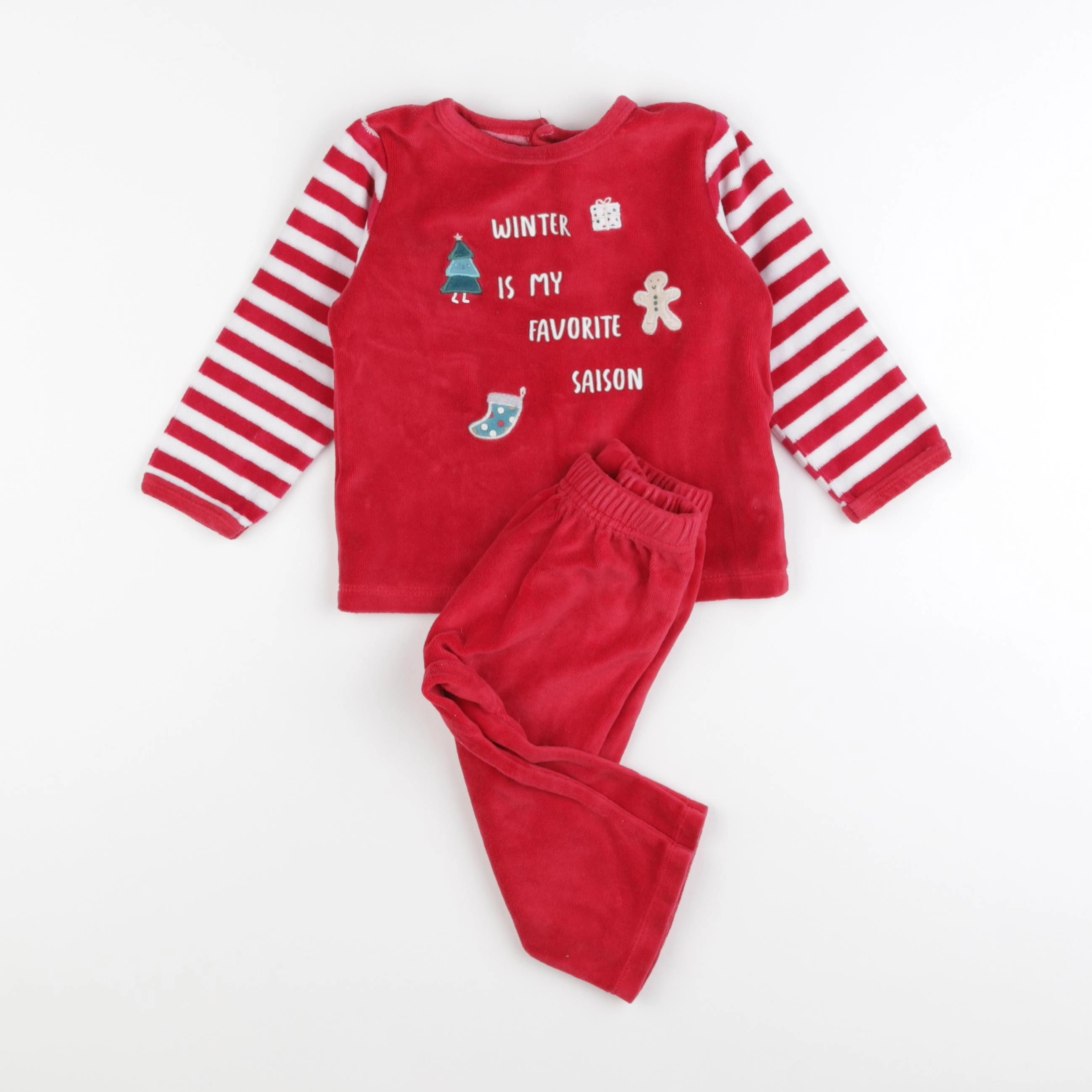 Vertbaudet - pyjama velours rouge - 18 mois