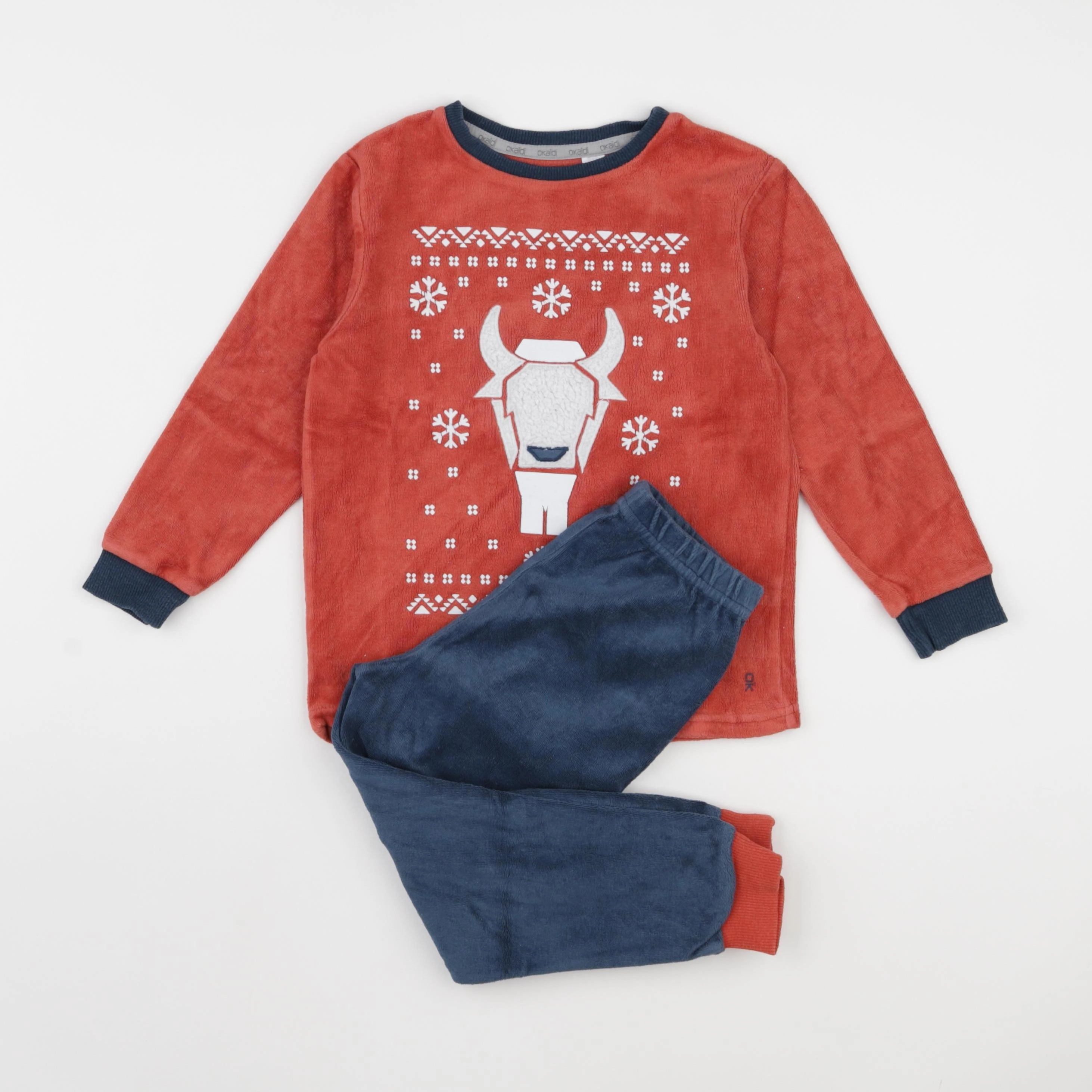 Okaidi - pyjama velours bleu, orange - 4 ans