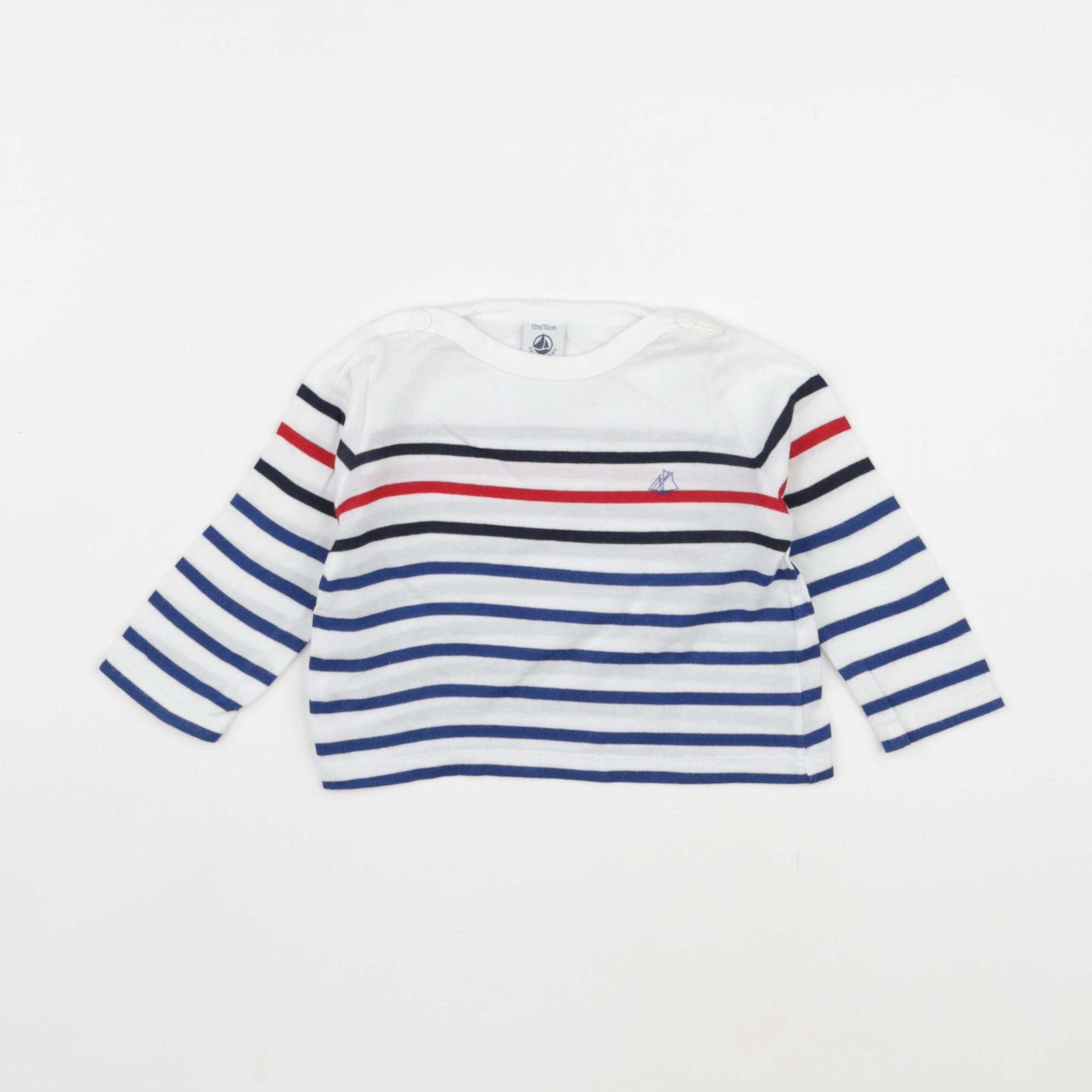 Petit Bateau - tee-shirt blanc, bleu - 12 mois