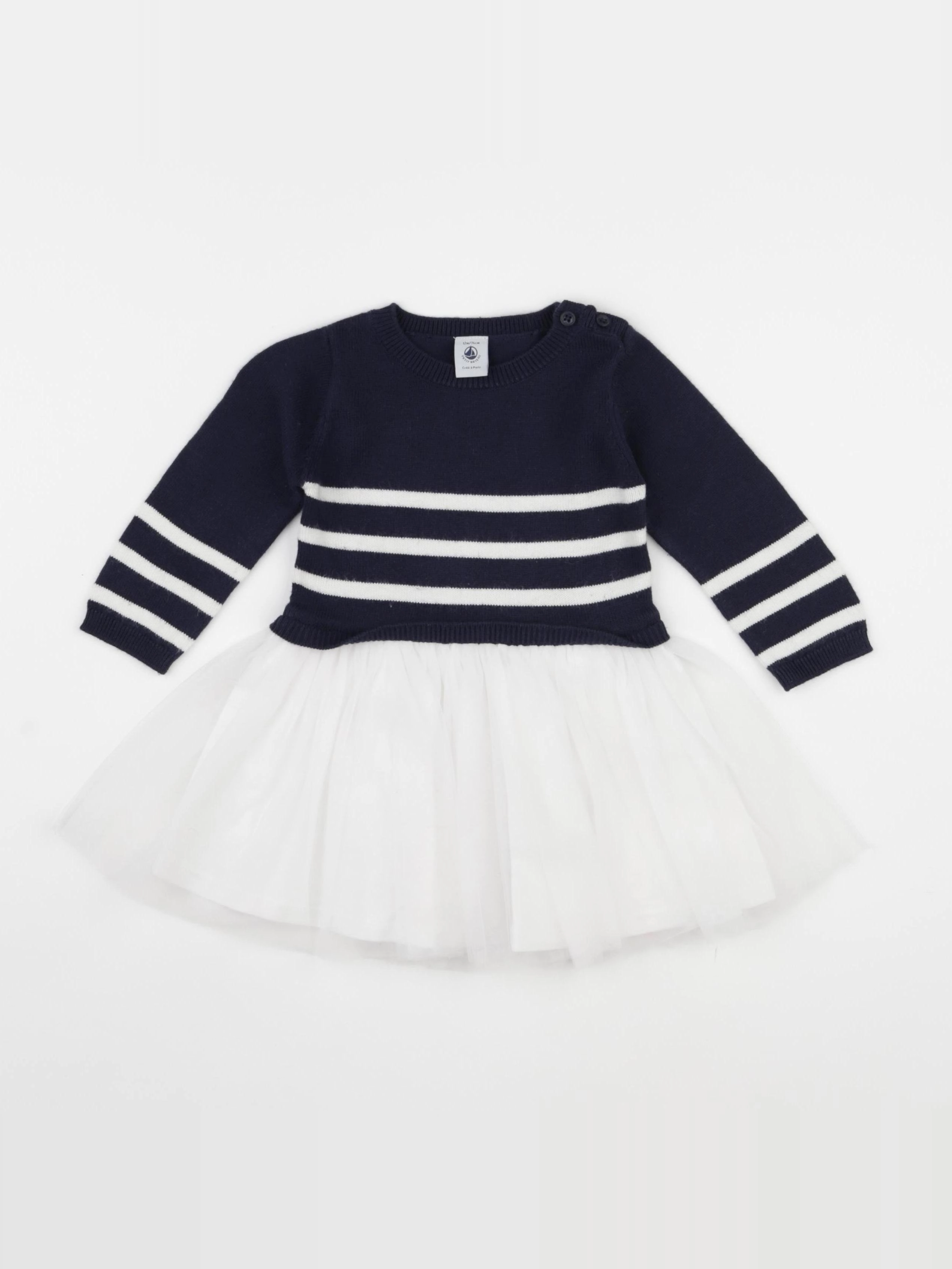 Petit Bateau - robe bleu, blanc - 12 mois