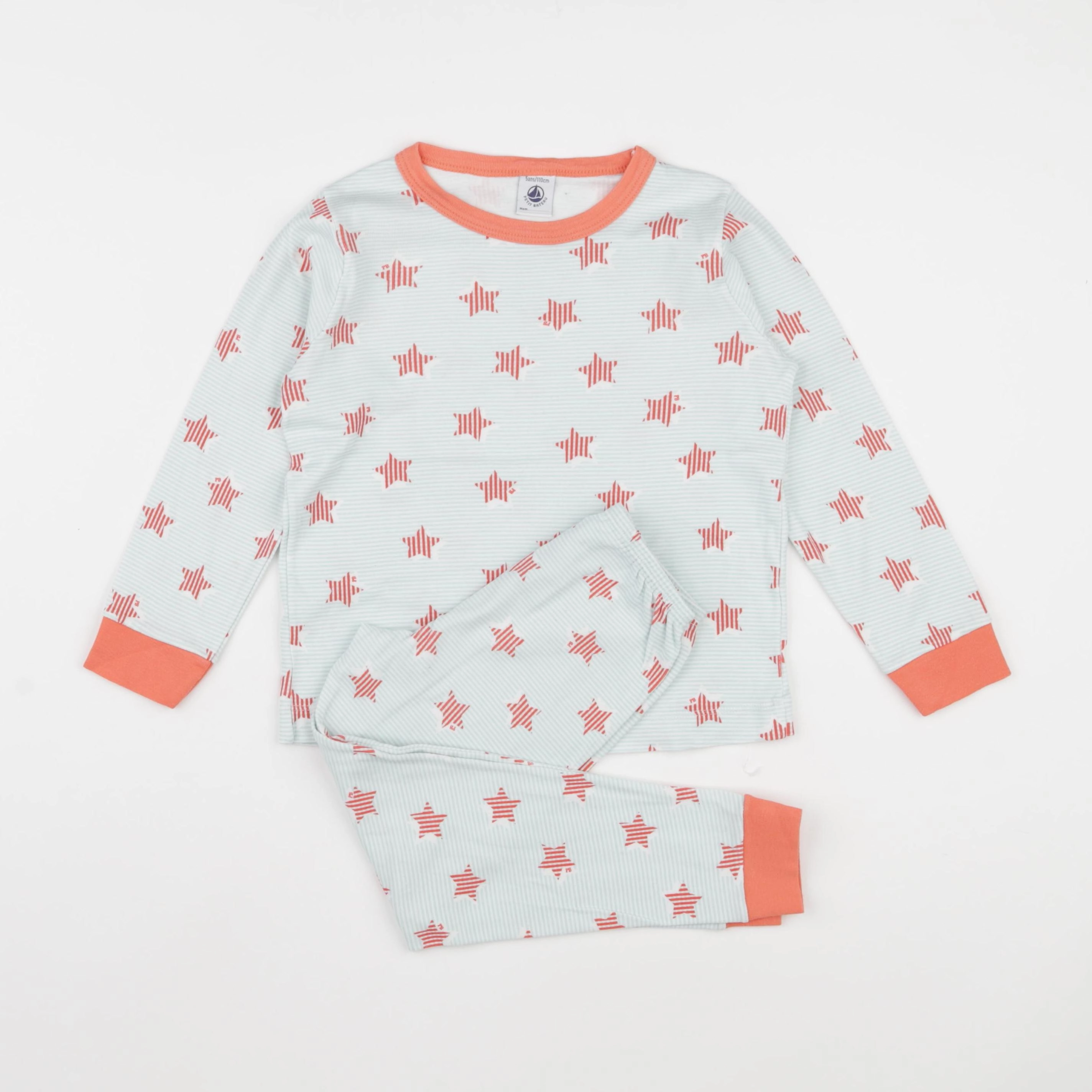 Petit Bateau - pyjama coton bleu, orange - 5 ans