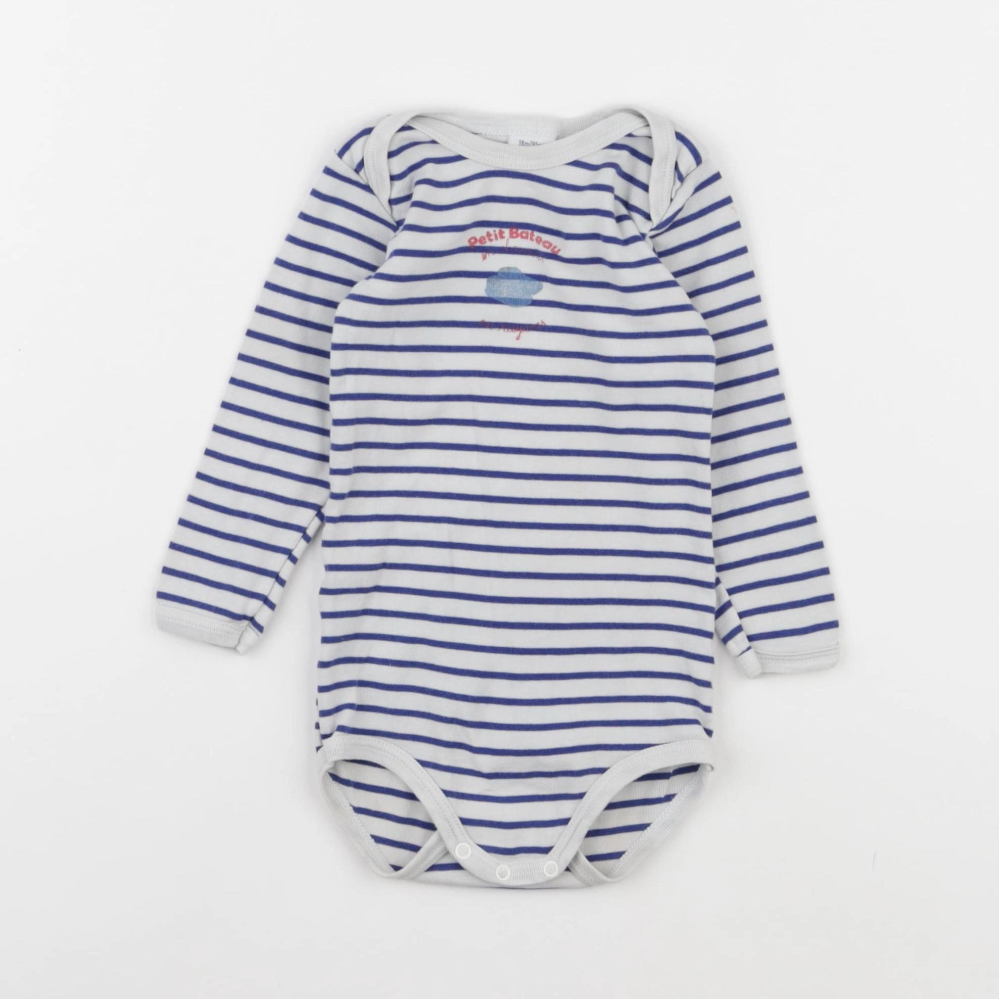 Petit Bateau - body blanc, bleu - 18 mois