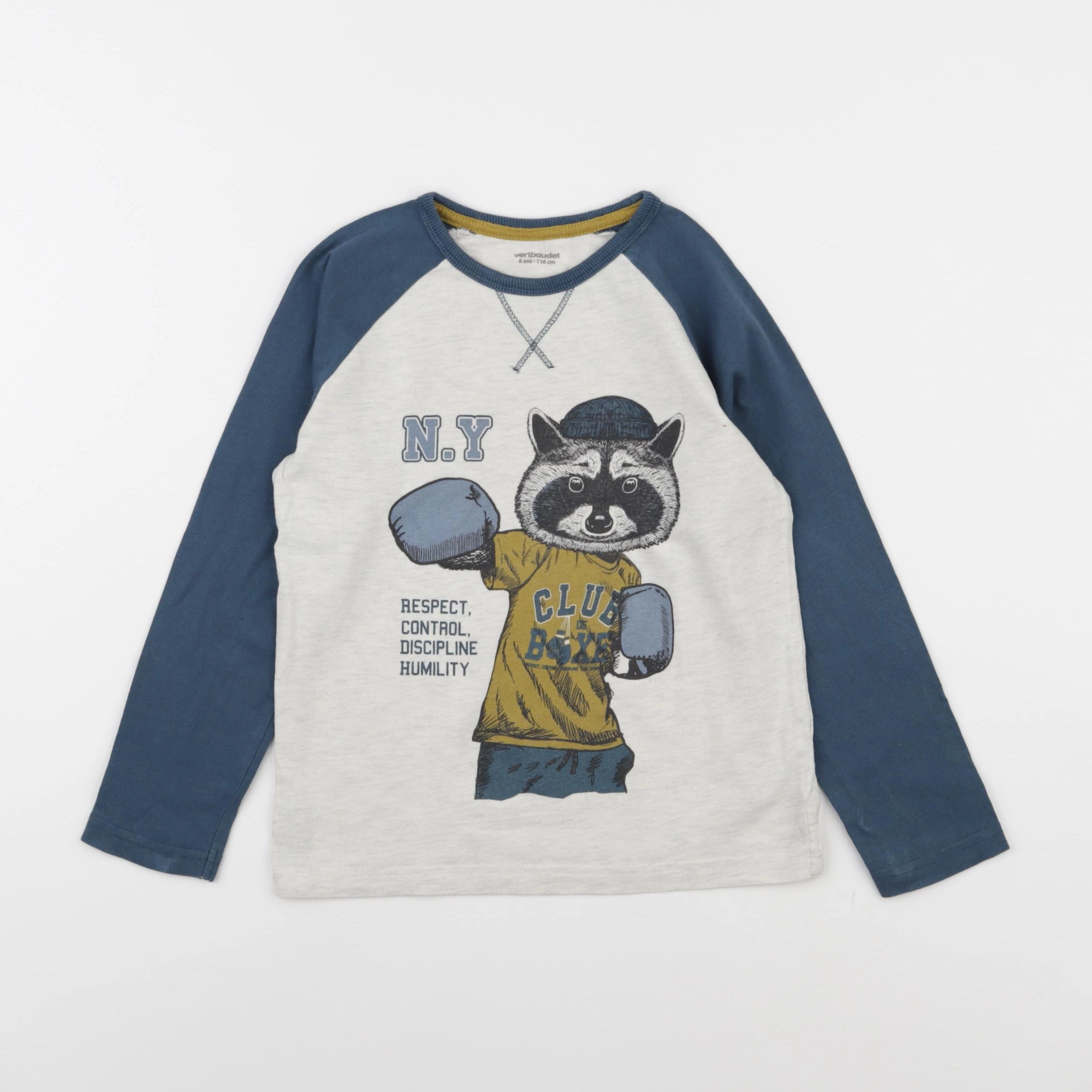 Vertbaudet - tee-shirt blanc, bleu - 6 ans