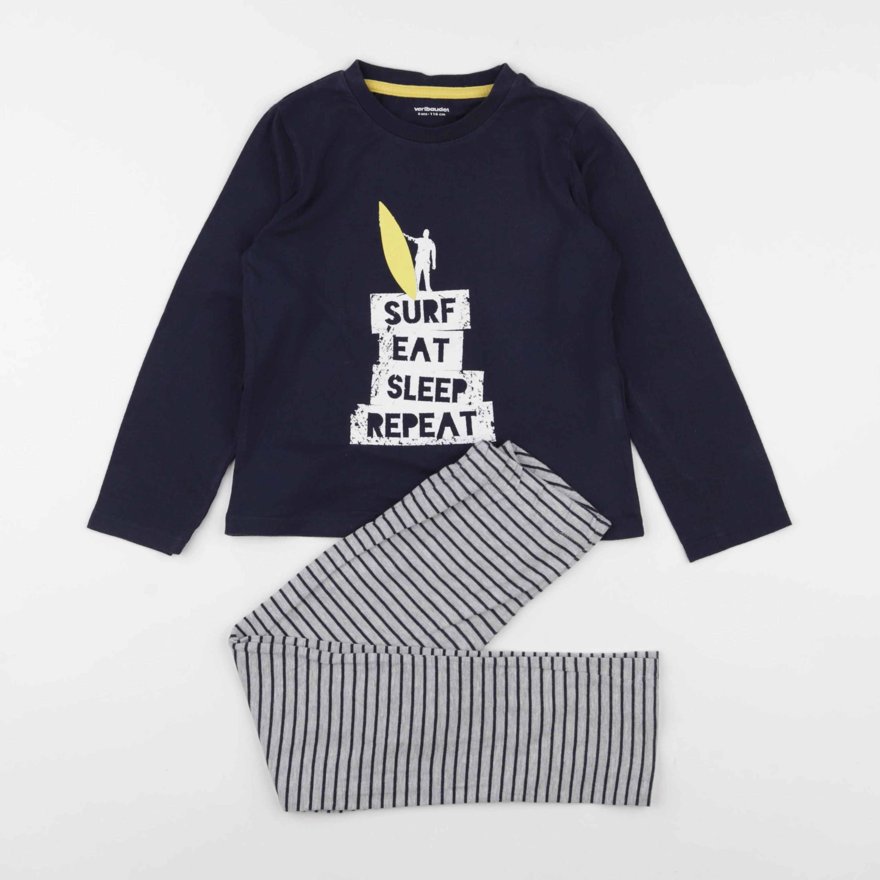 Vertbaudet - pyjama coton bleu, gris - 6 ans