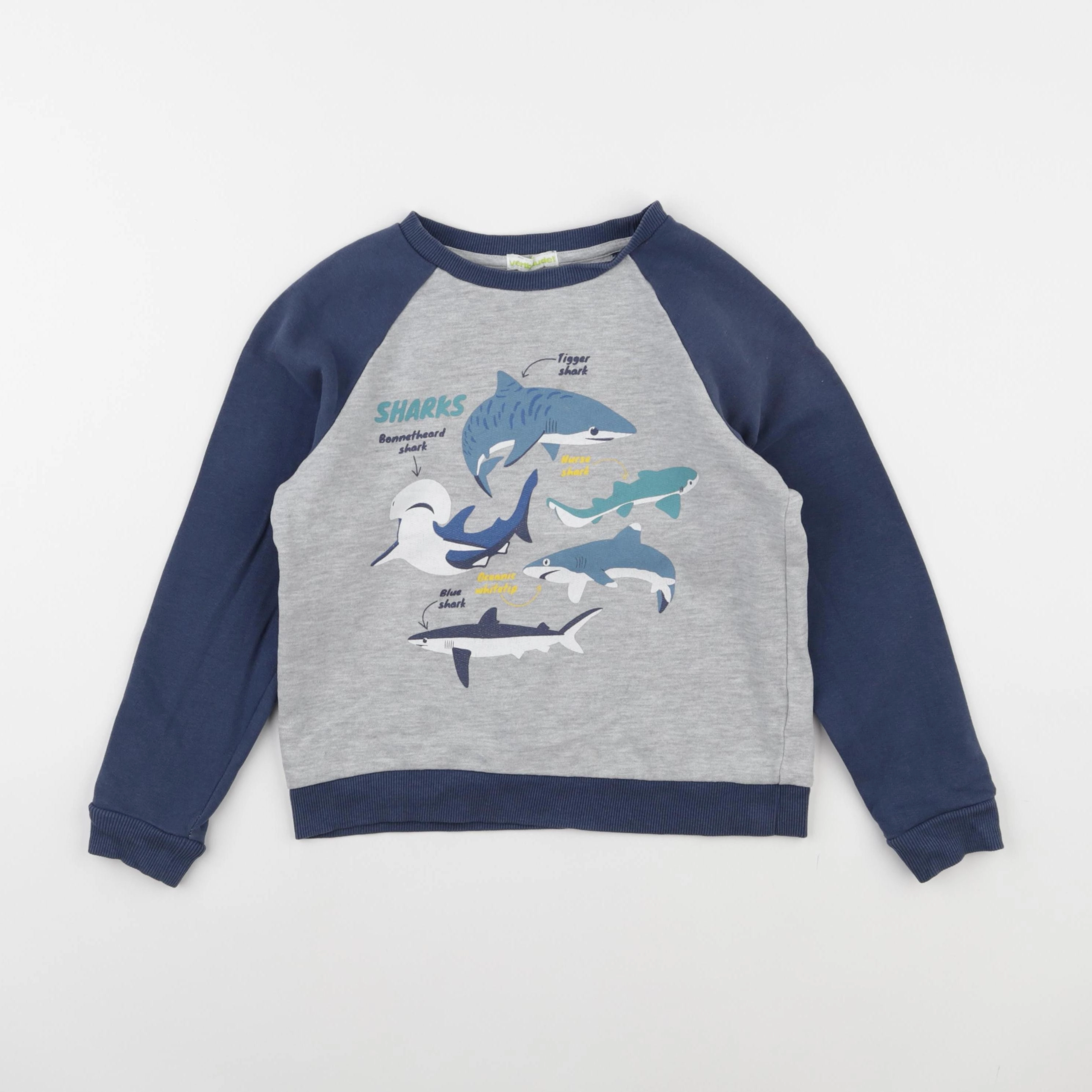 Vertbaudet - sweat bleu, gris - 8 ans
