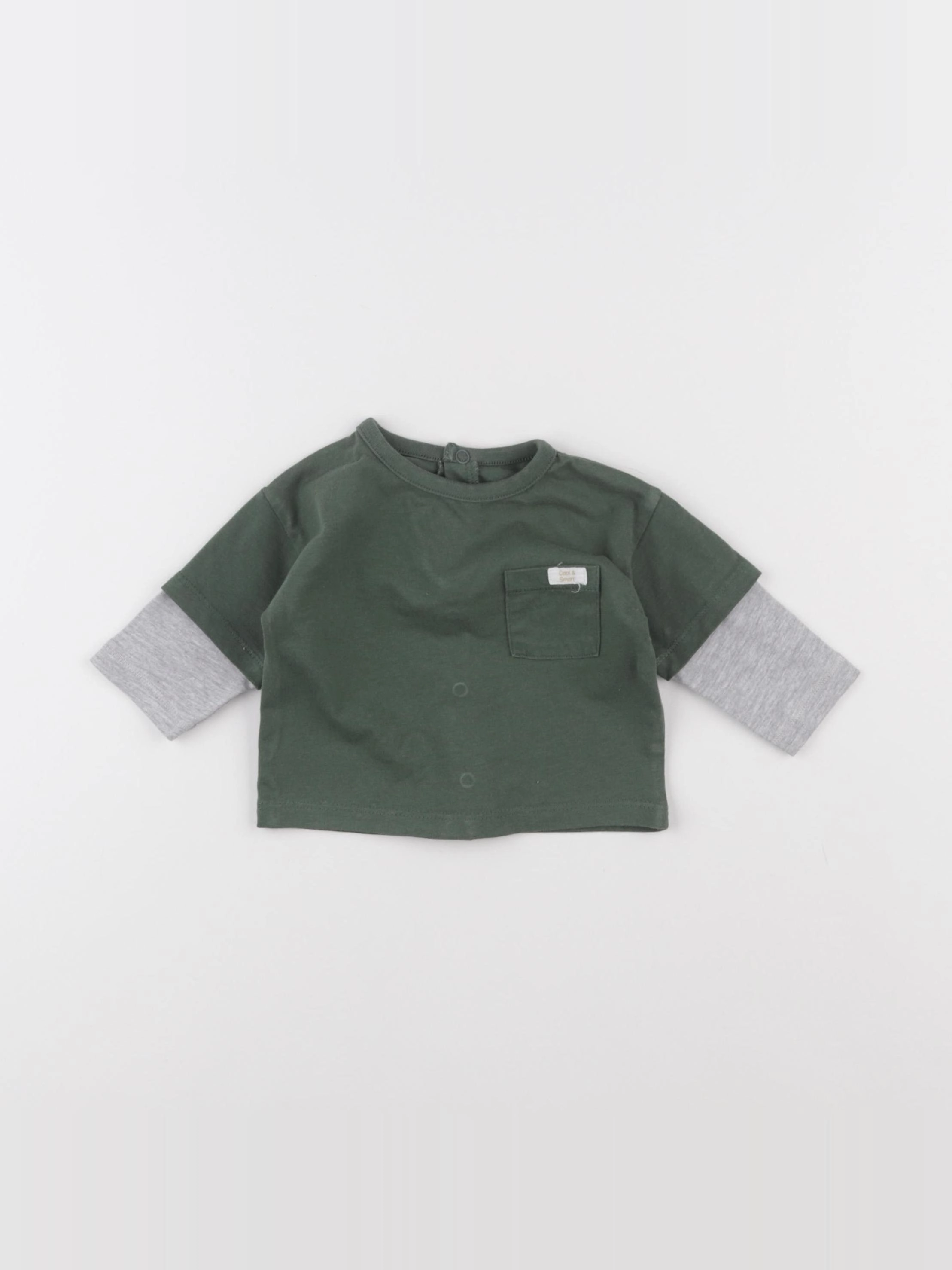 Vertbaudet - tee-shirt vert, gris - 3 mois