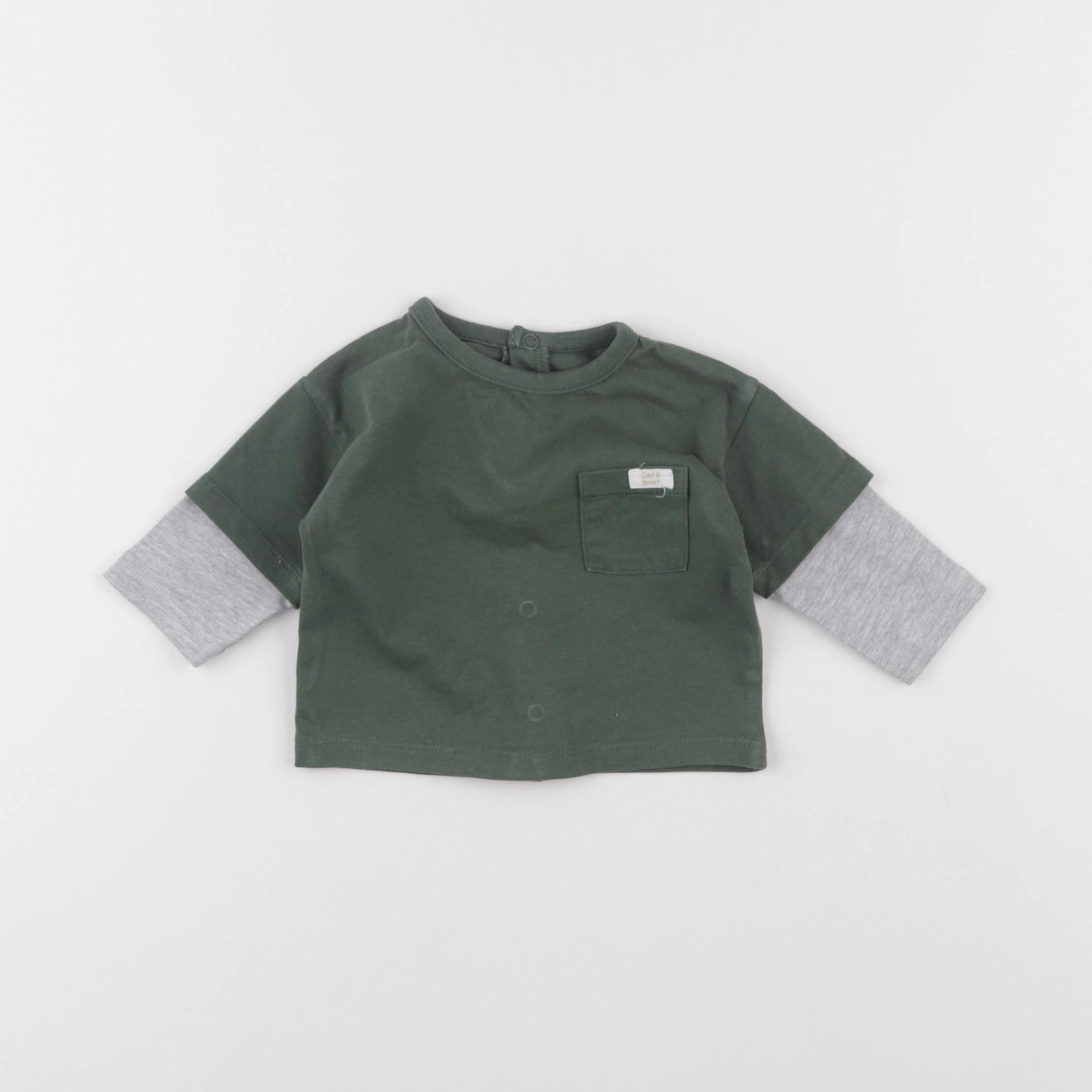 Vertbaudet - tee-shirt vert, gris - 3 mois