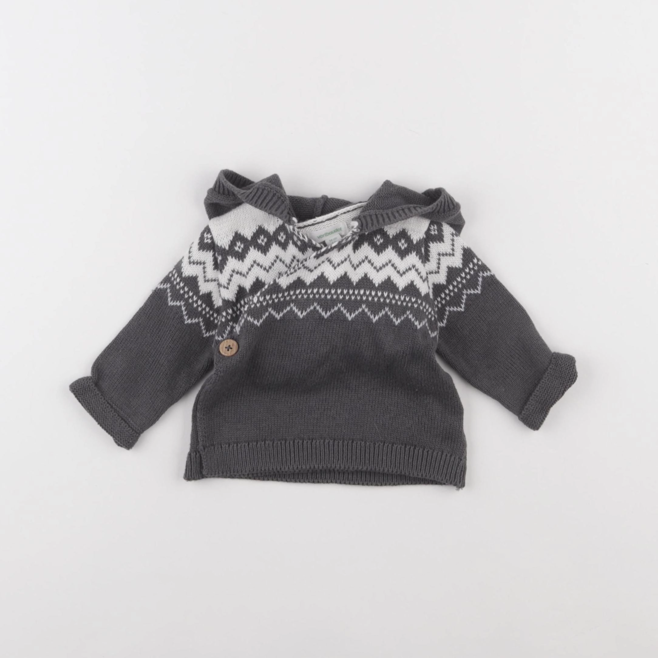 Vertbaudet - pull gris, blanc - 1 mois
