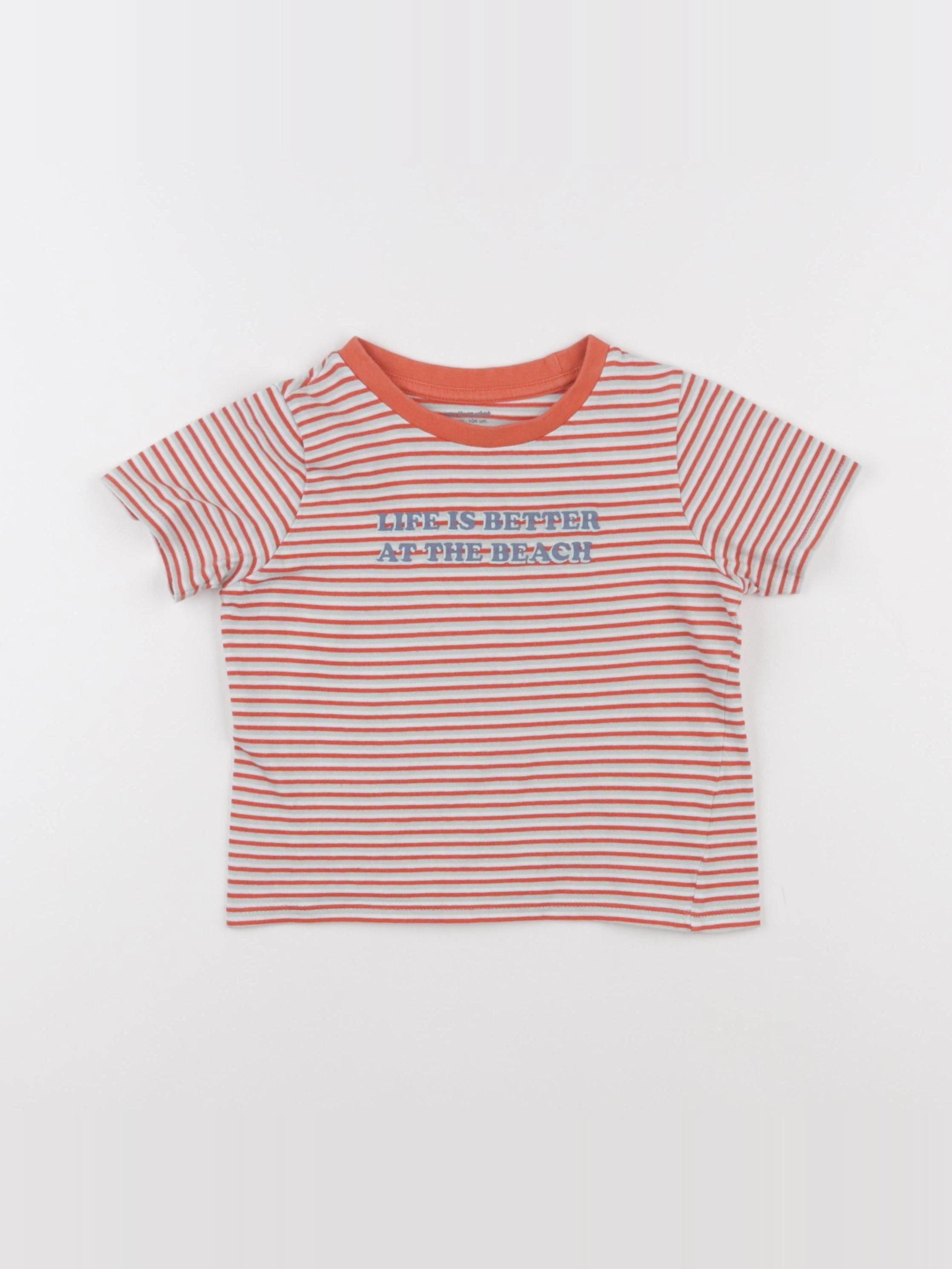 Vertbaudet - tee-shirt bleu, orange - 4 ans