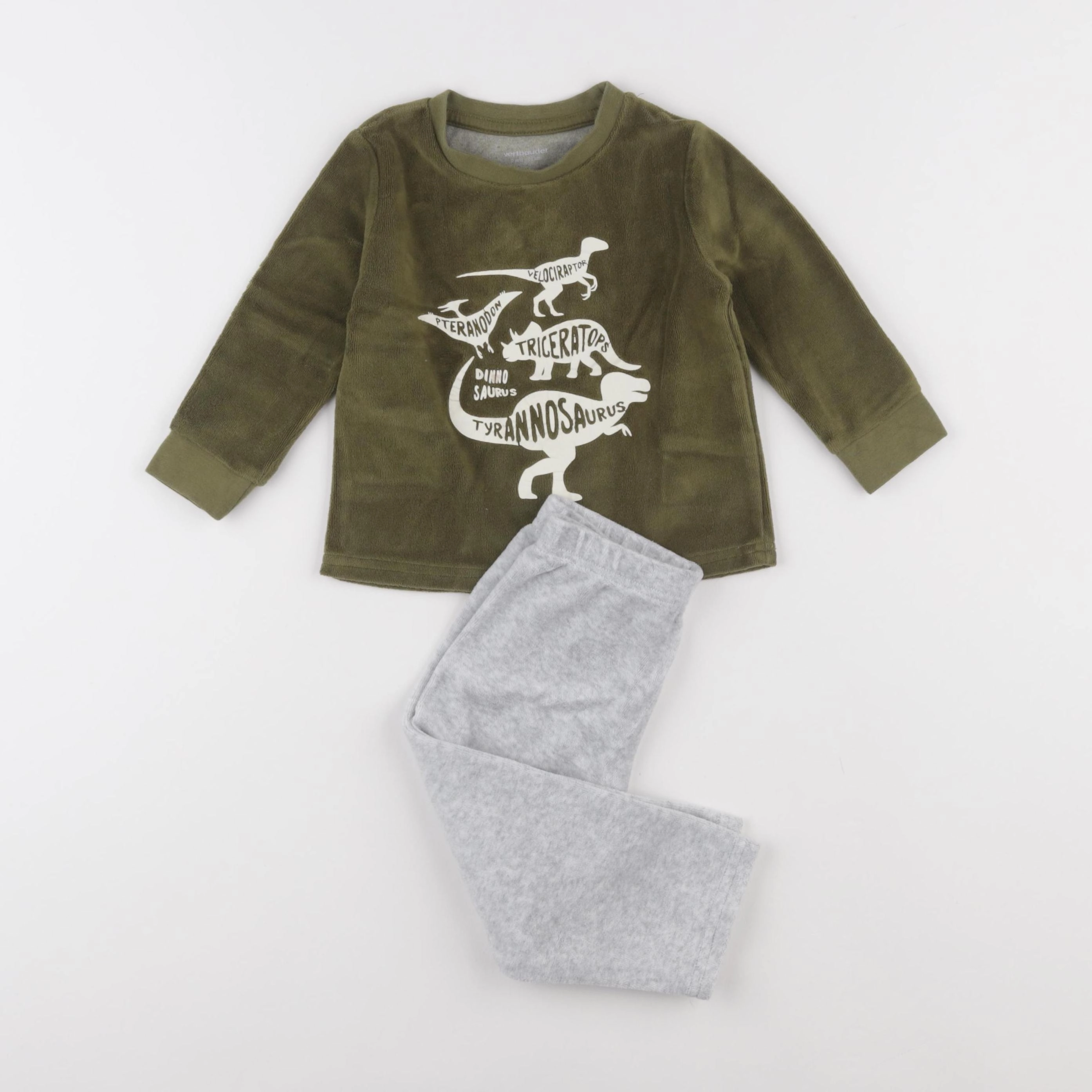 Vertbaudet - pyjama velours vert, gris - 2 ans