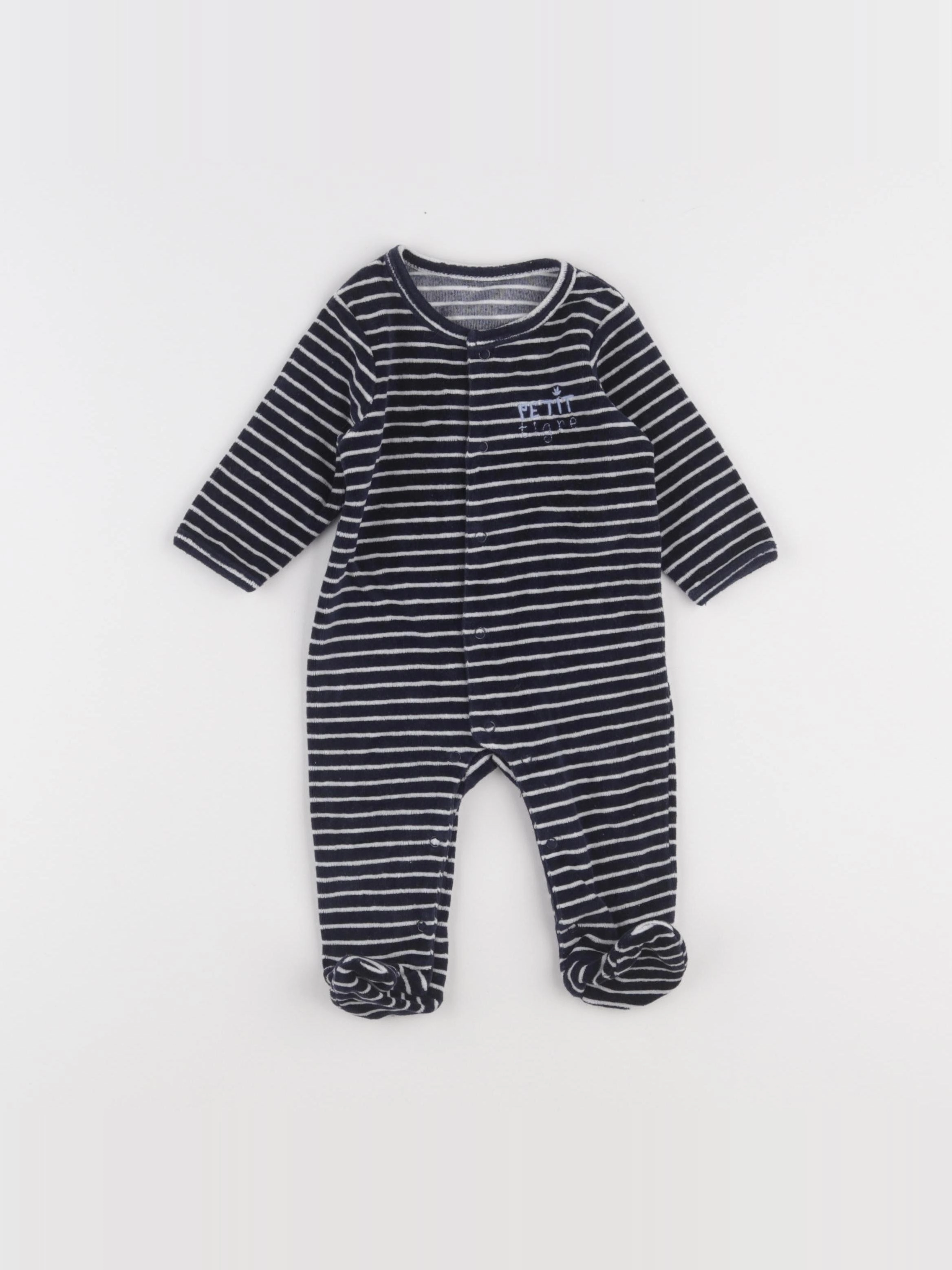 Vertbaudet - pyjama velours bleu, blanc - 9 mois