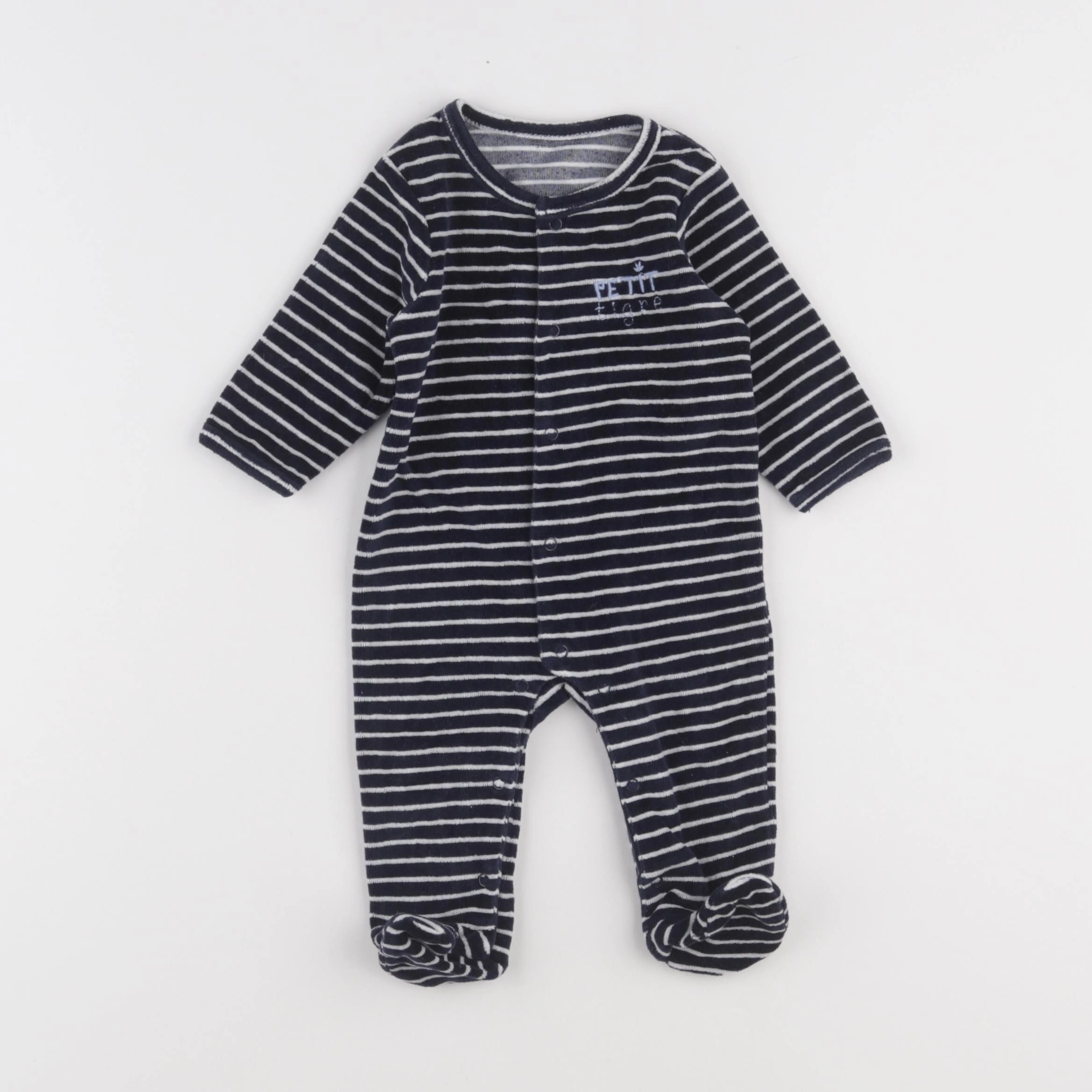 Vertbaudet - pyjama velours bleu, blanc - 9 mois