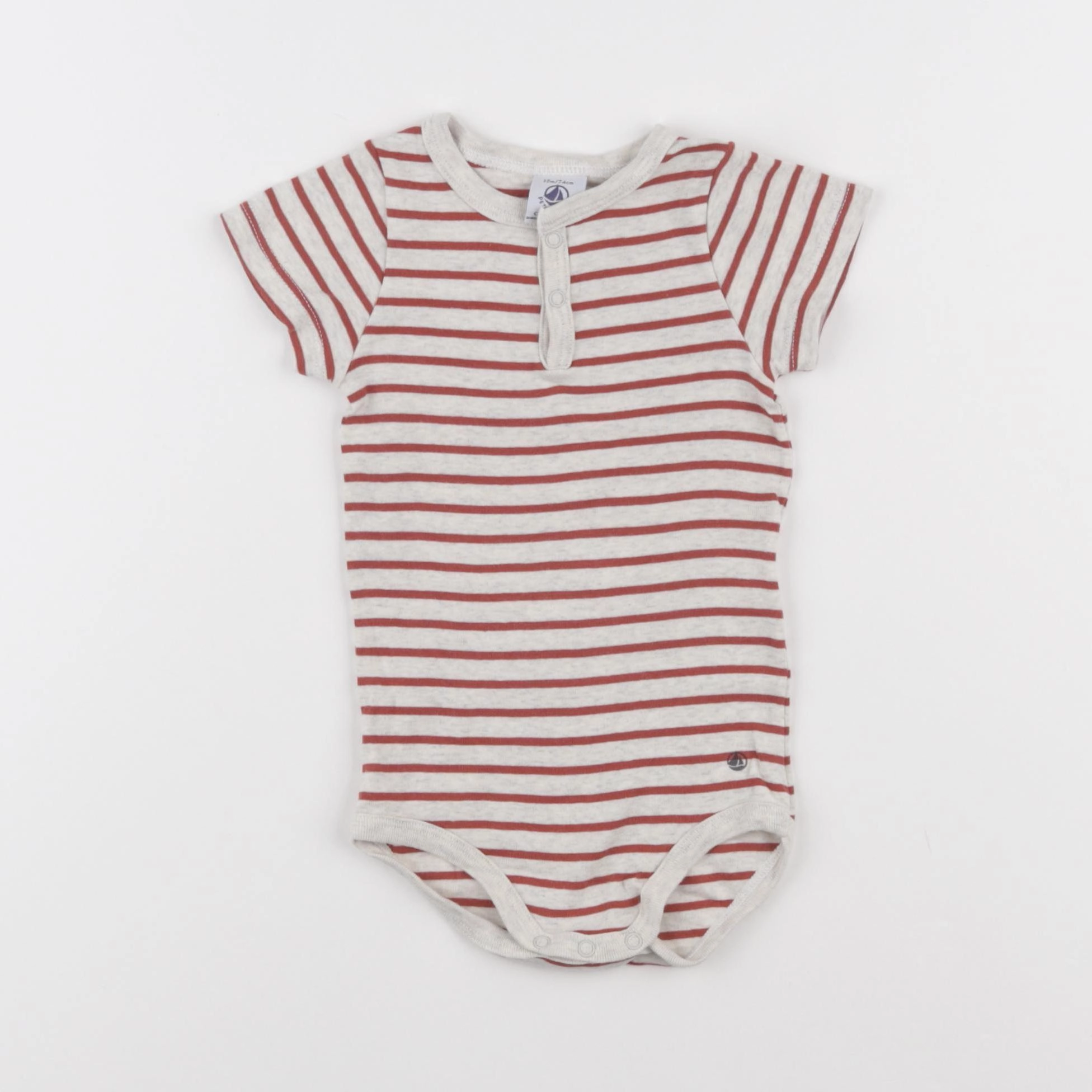 Petit Bateau - body gris, rouge - 12 mois