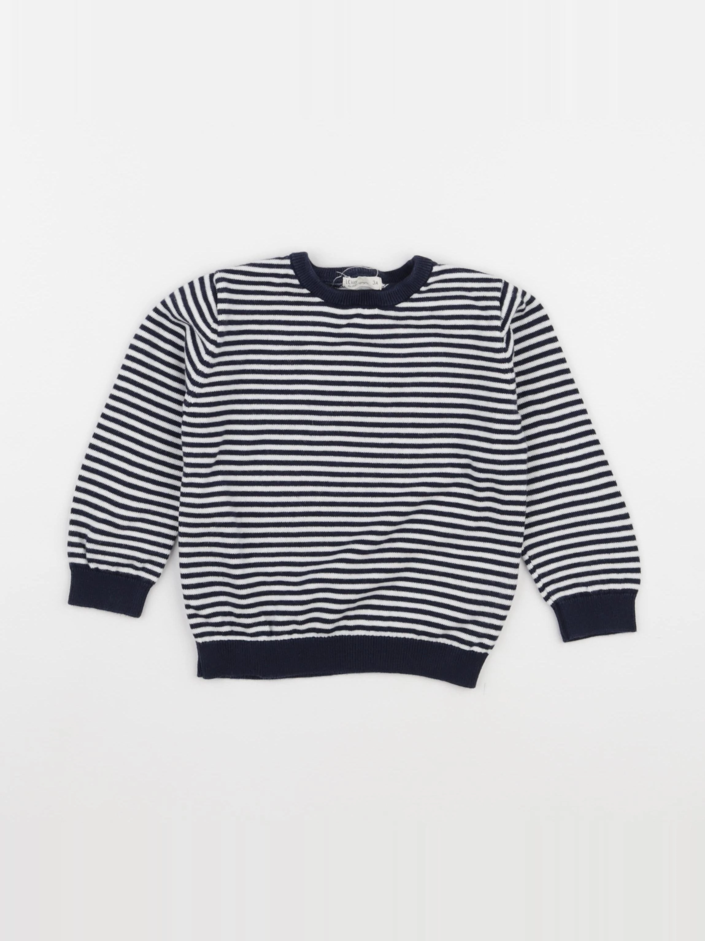 Little Cigogne - pull bleu, blanc - 3 ans