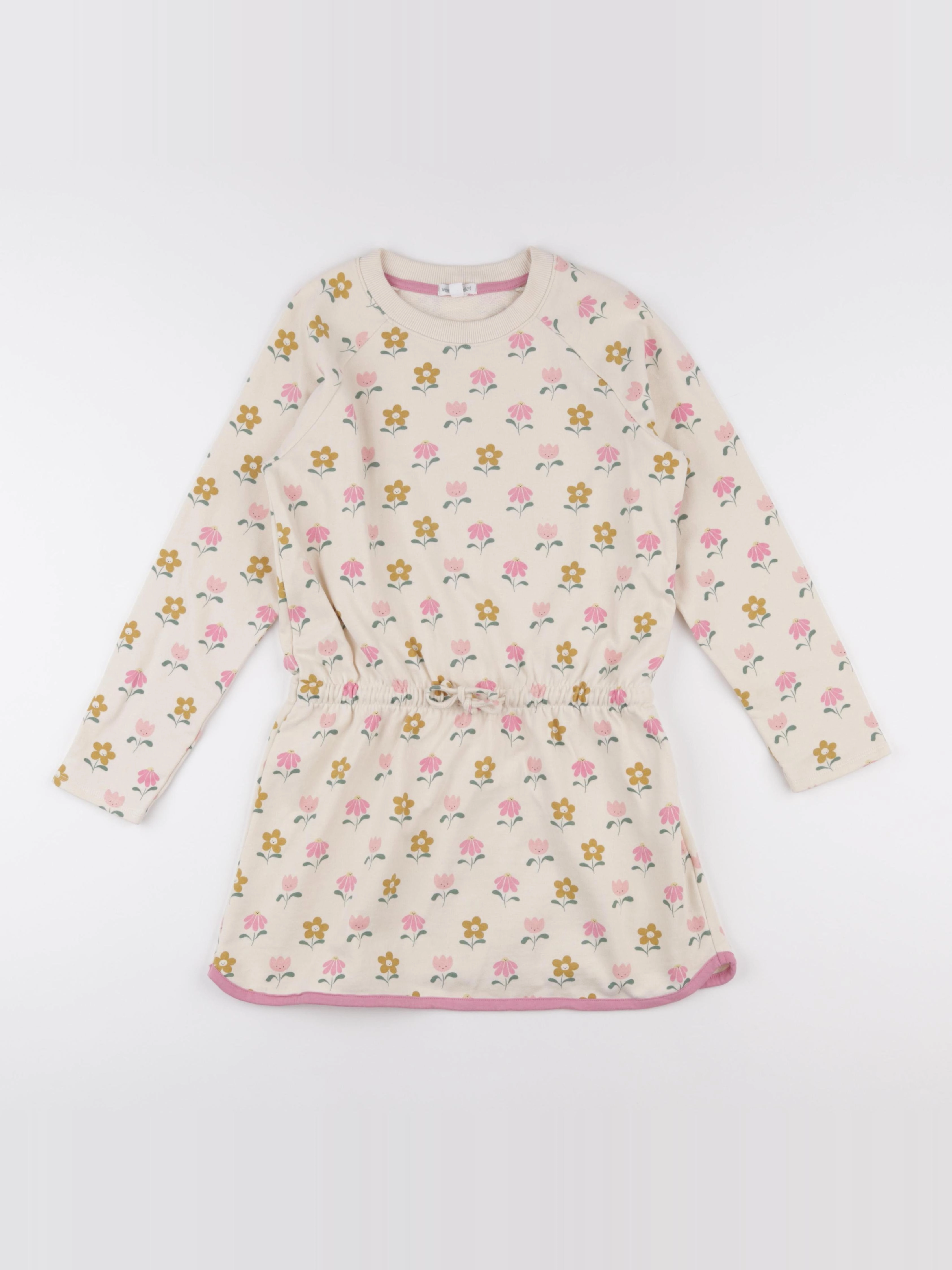 Vertbaudet - robe beige, rose - 10 ans