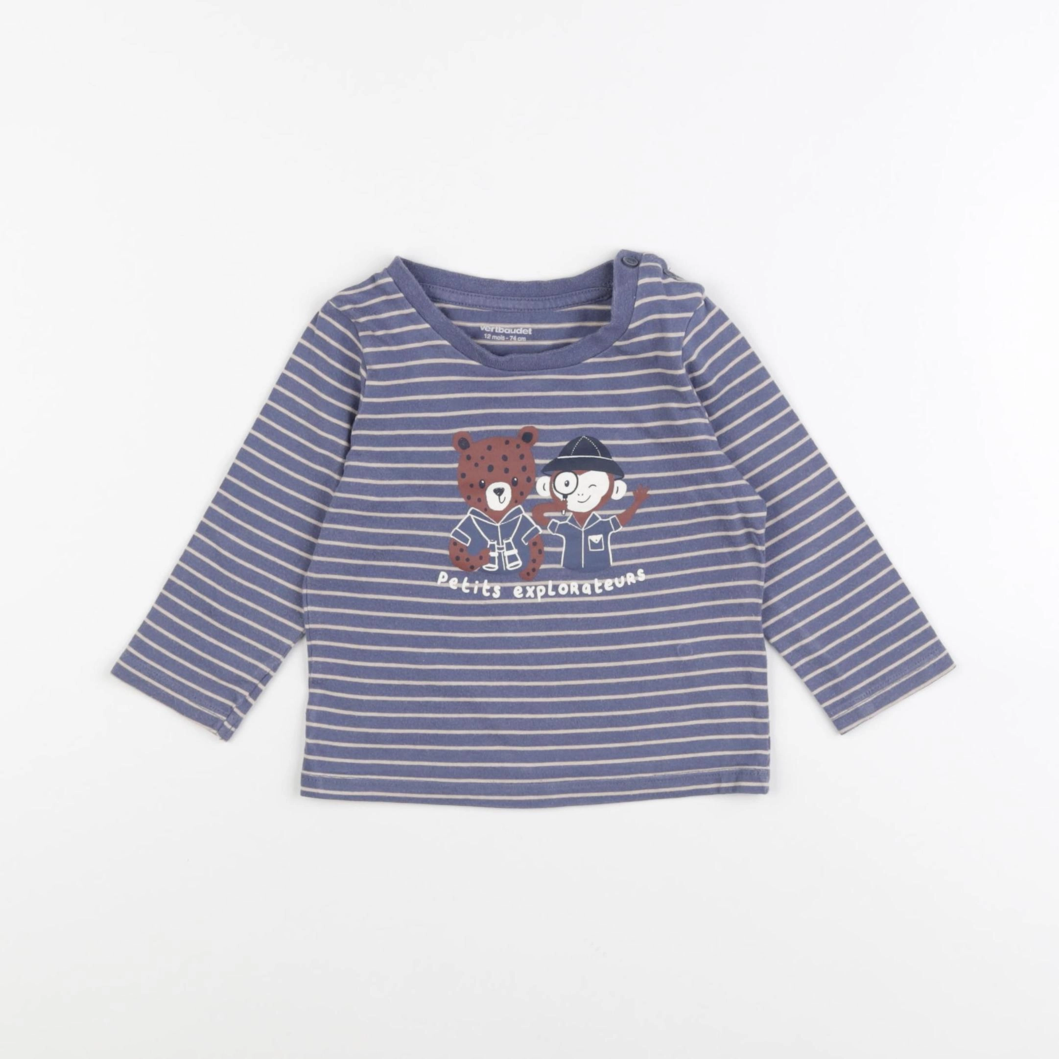 Vertbaudet - tee-shirt bleu - 12 mois