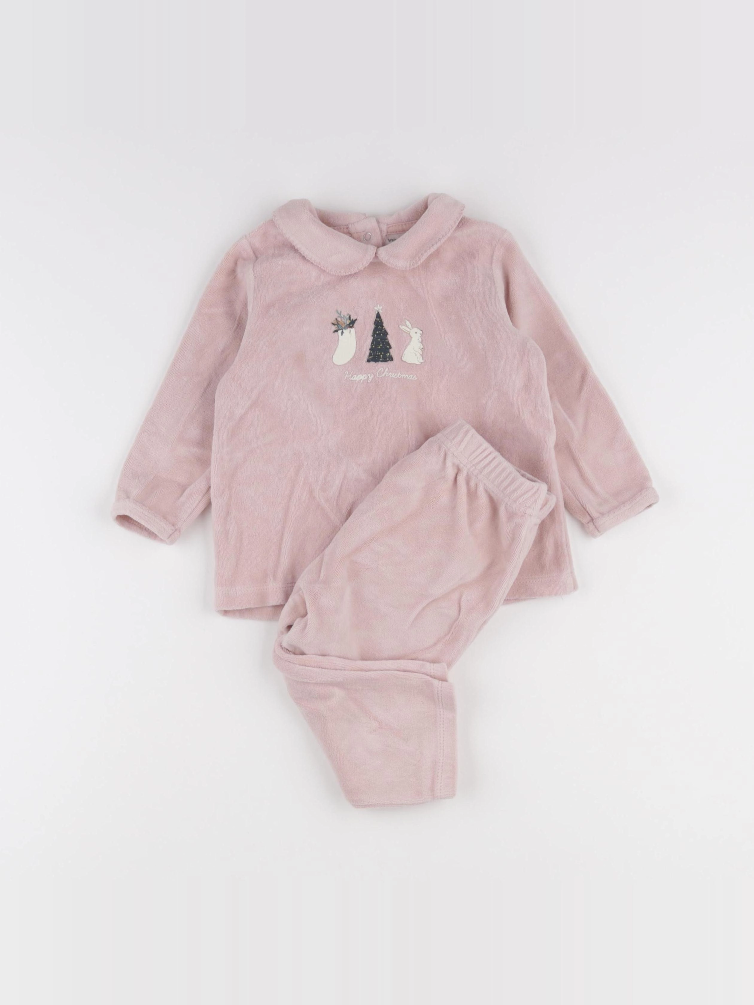 Vertbaudet - pyjama velours rose - 12 mois