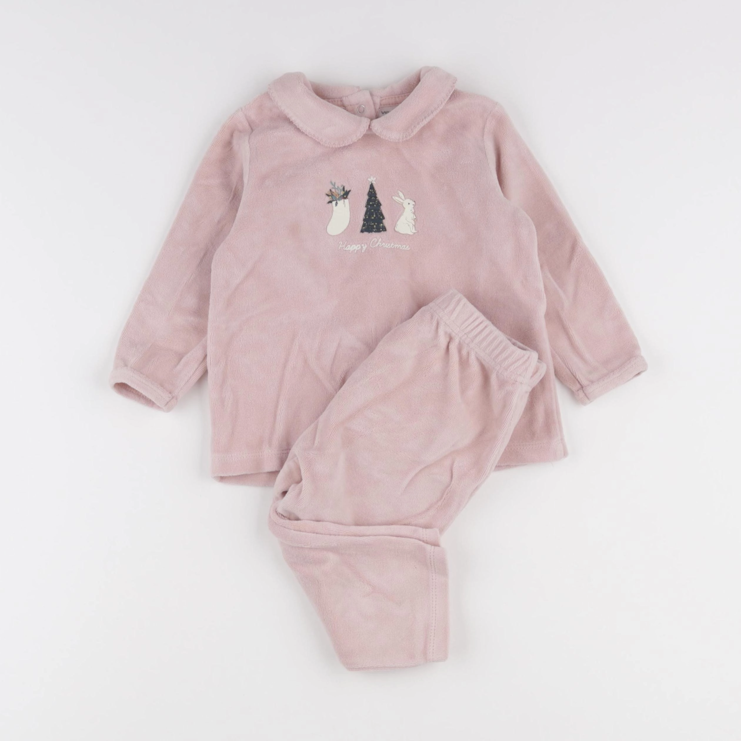 Vertbaudet - pyjama velours rose - 12 mois