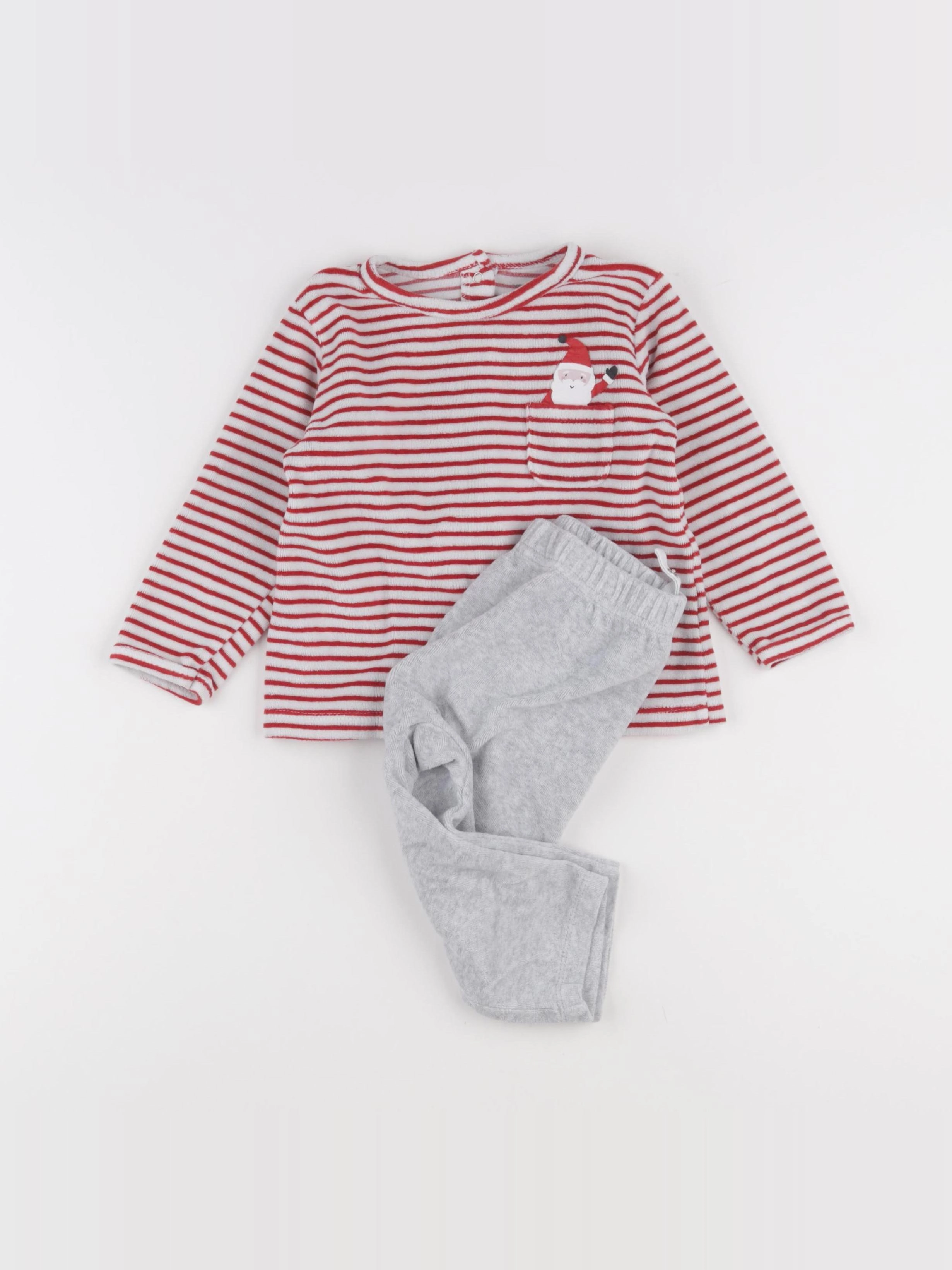 Vertbaudet - pyjama velours gris, rouge - 12 mois