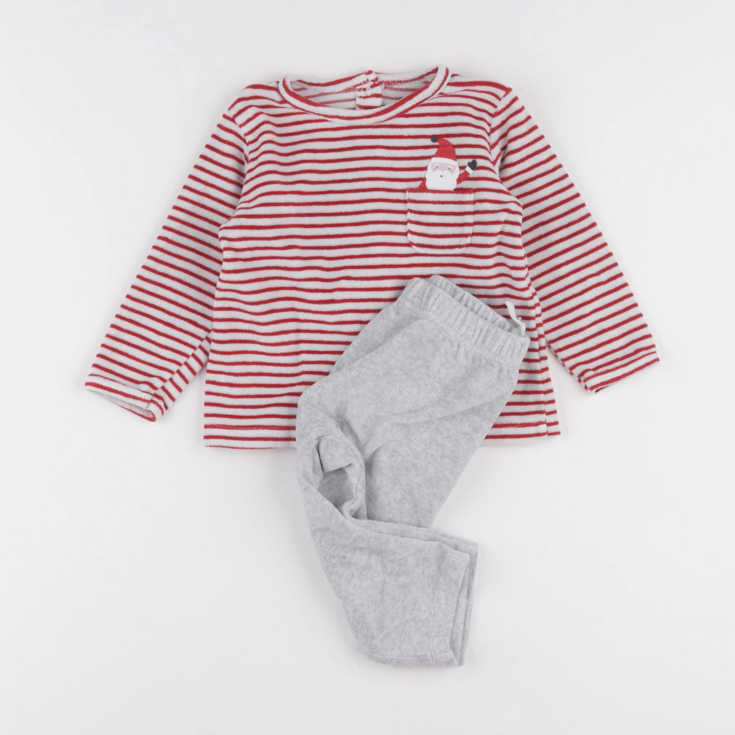 Vertbaudet - pyjama velours gris, rouge - 12 mois