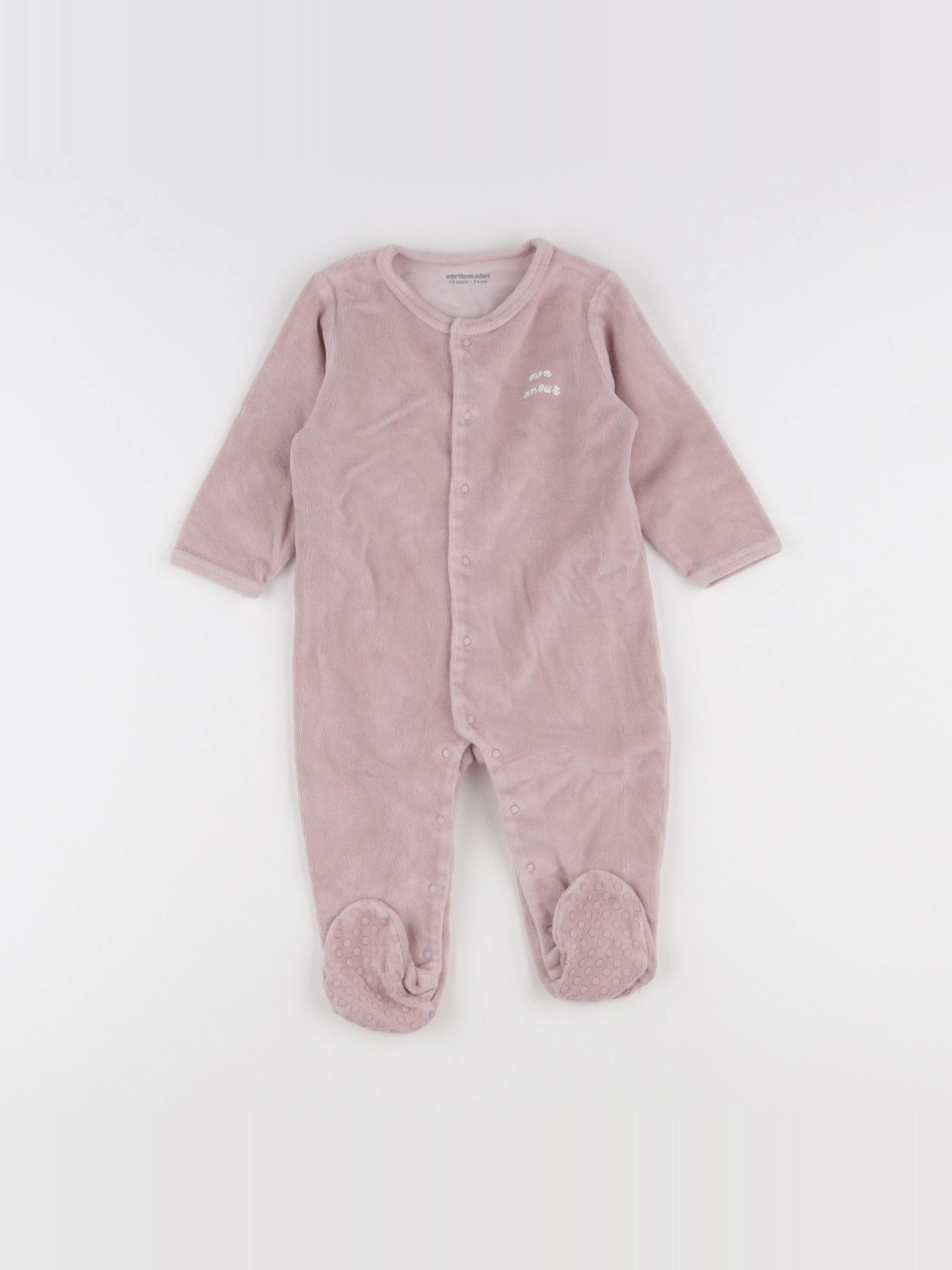Vertbaudet - pyjama velours rose - 12 mois