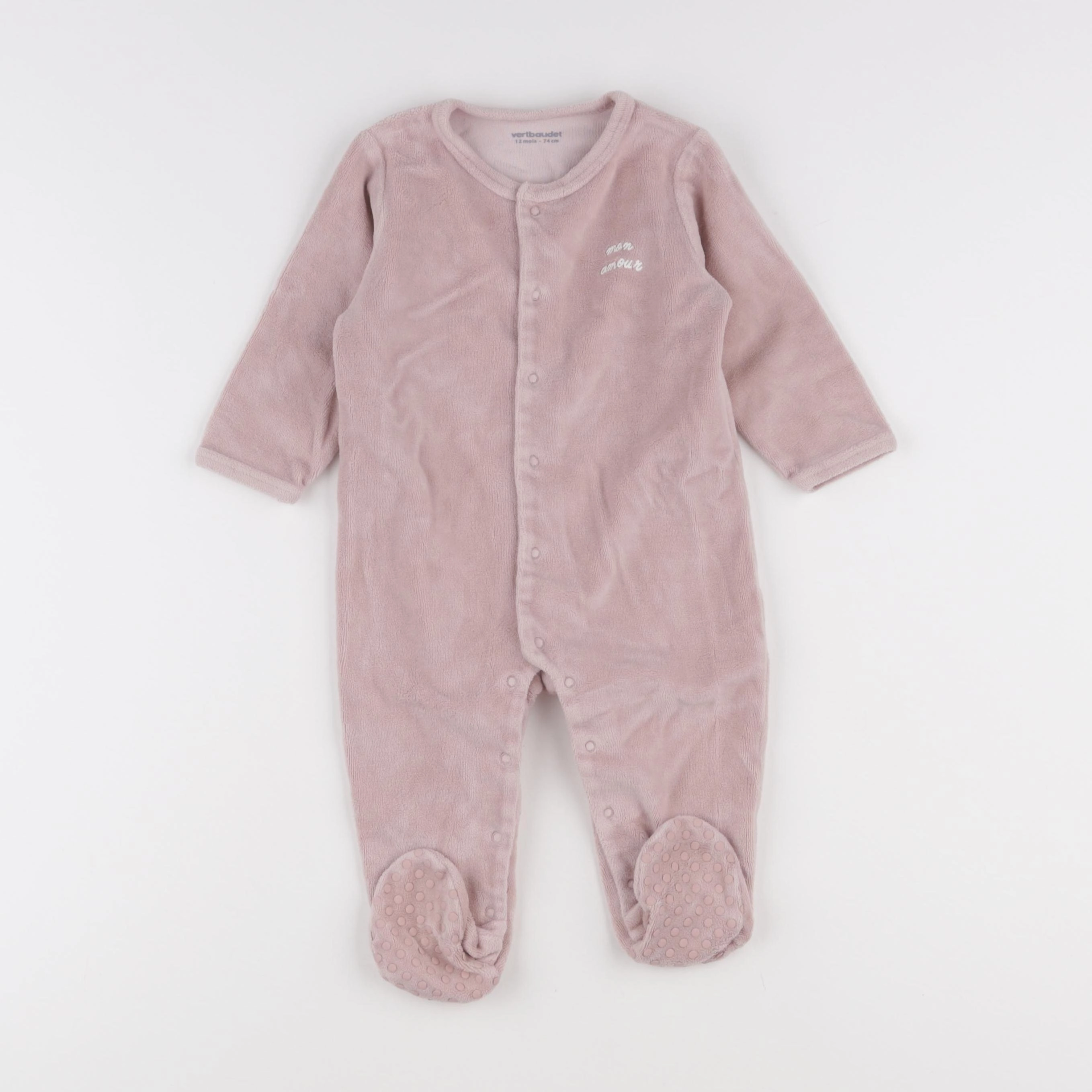 Vertbaudet - pyjama velours rose - 12 mois