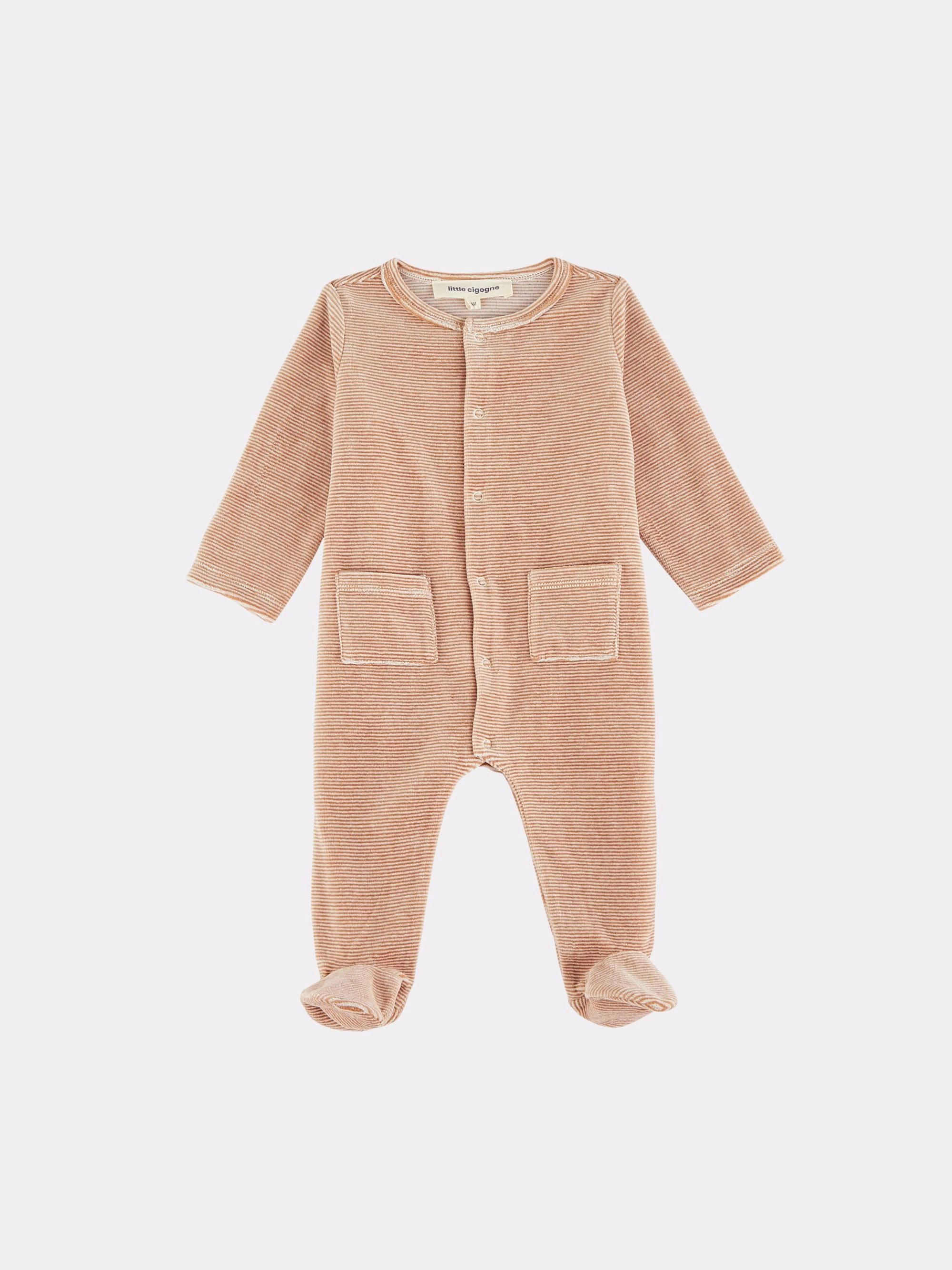 Little Cigogne - Pyjama bébé rayé brun - 6 mois