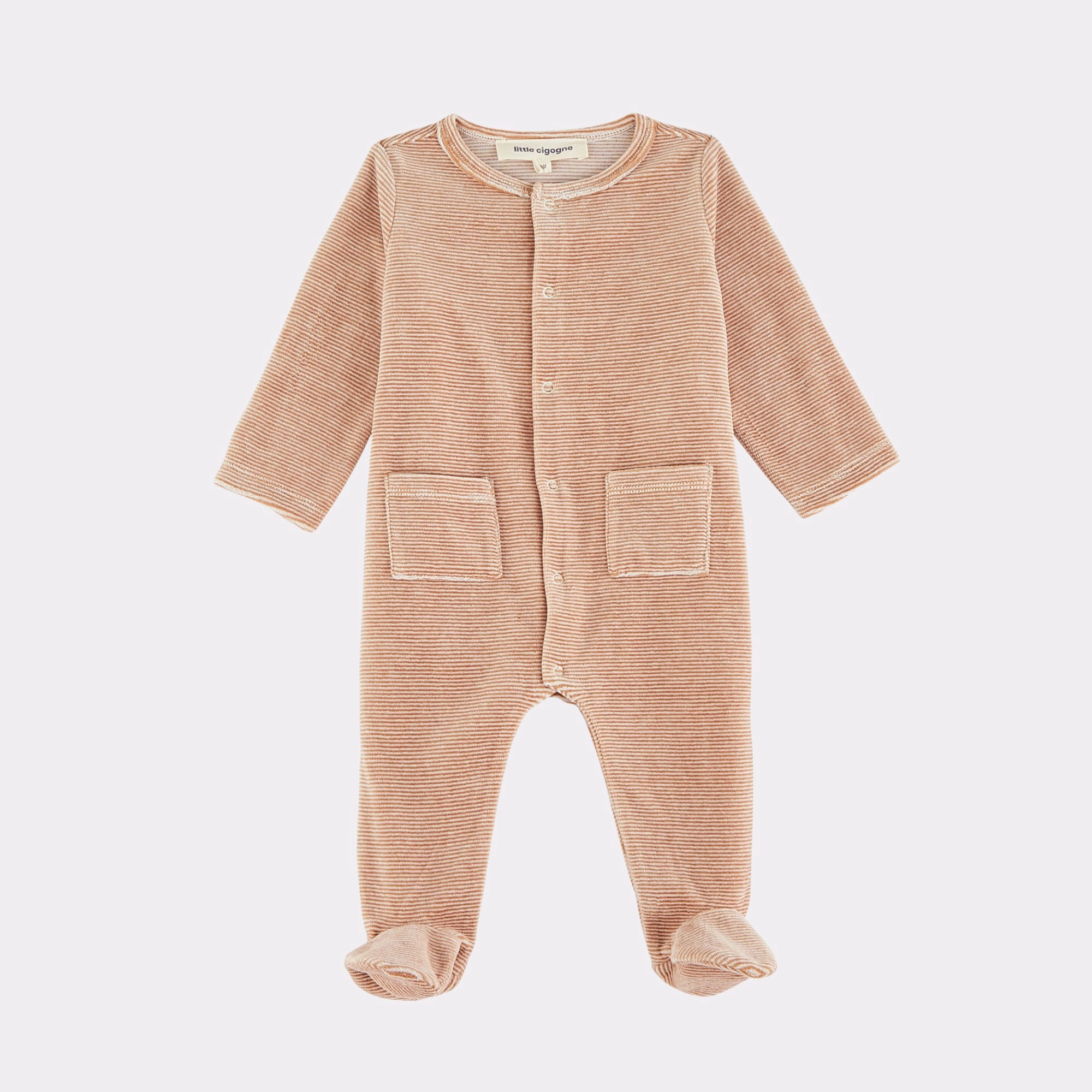 Little Cigogne - Pyjama bébé rayé brun - 12 mois