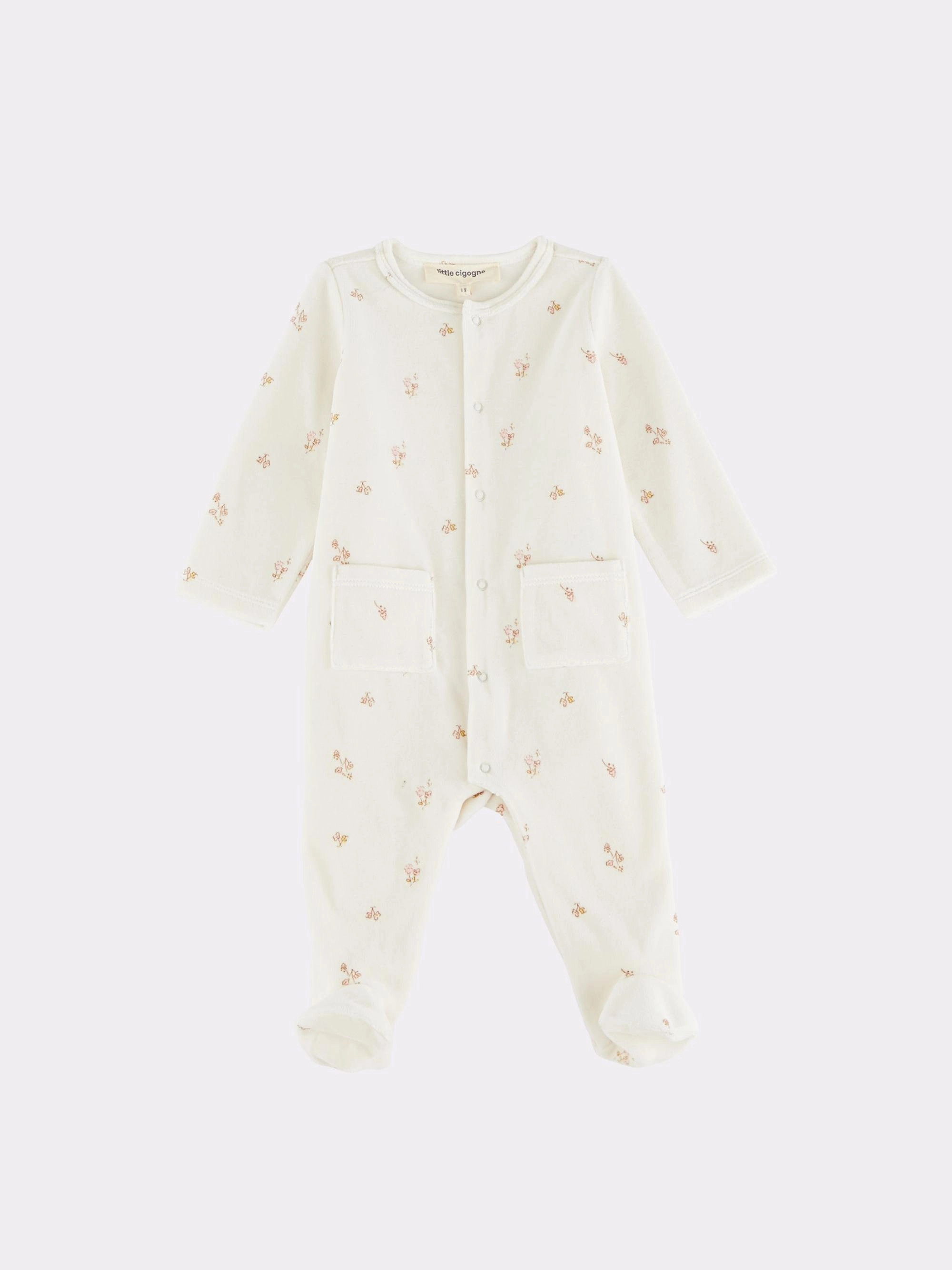 Little Cigogne - Pyjama bébé fleuri écru - 12 mois