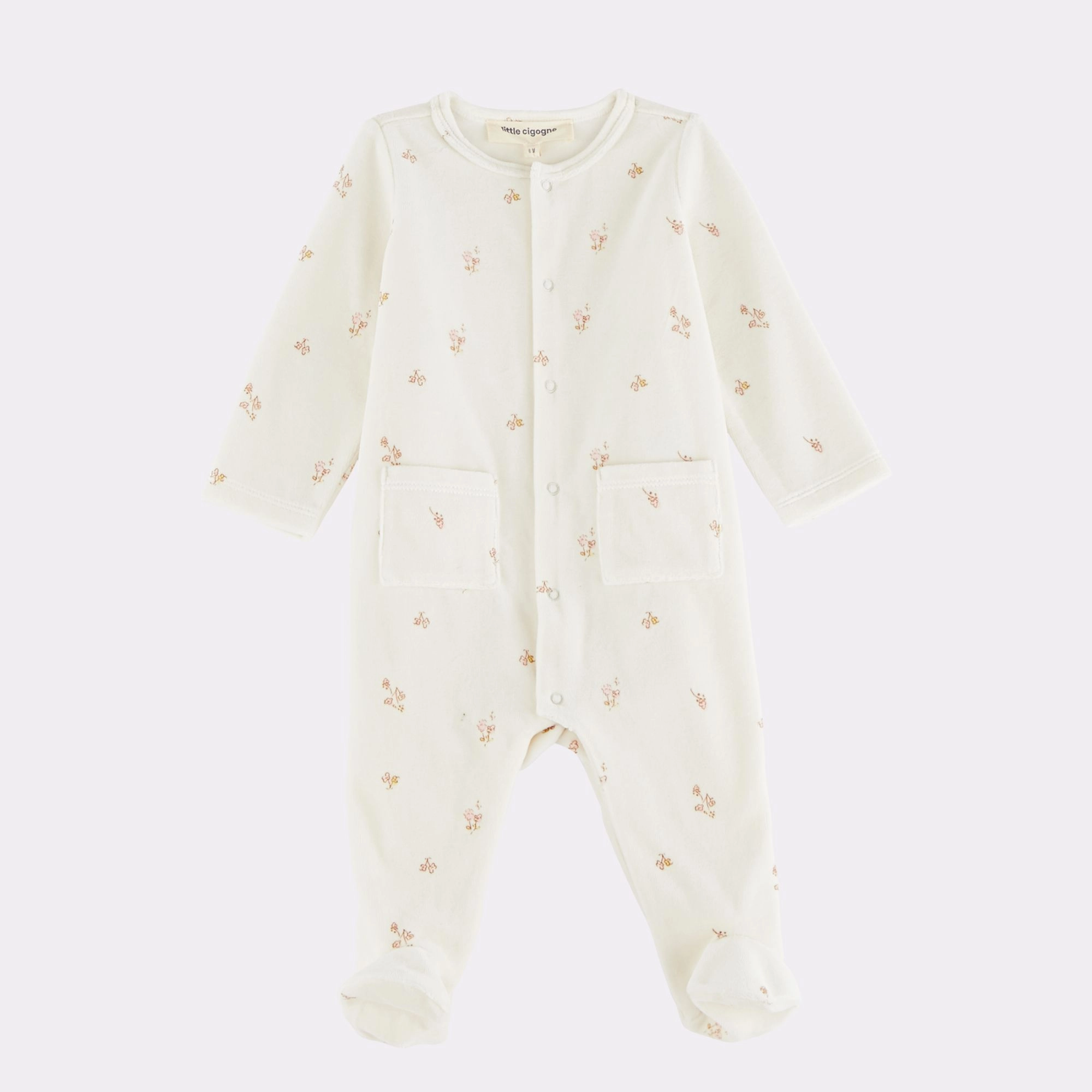 Little Cigogne - Pyjama bébé fleuri écru - 12 mois