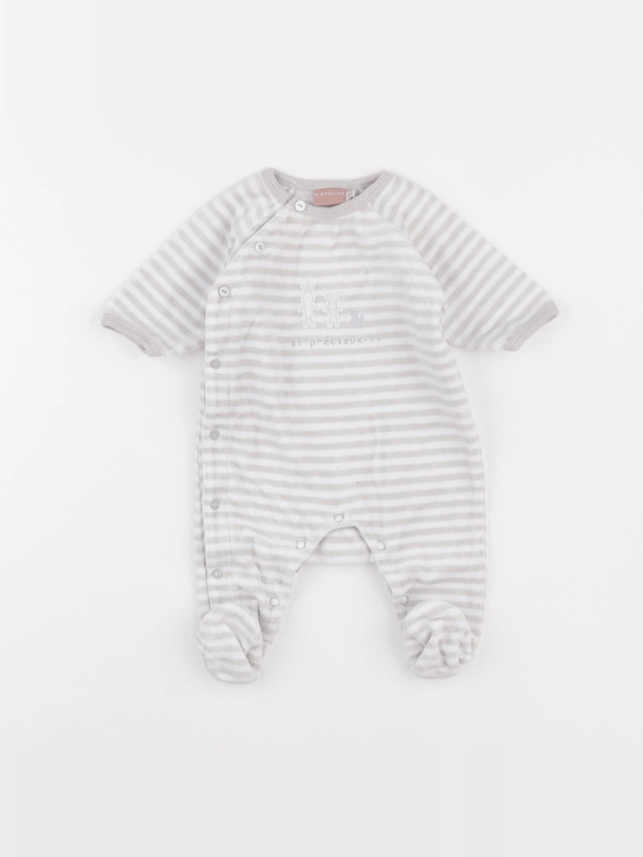 Natalys - pyjama velours beige, blanc - 6 mois