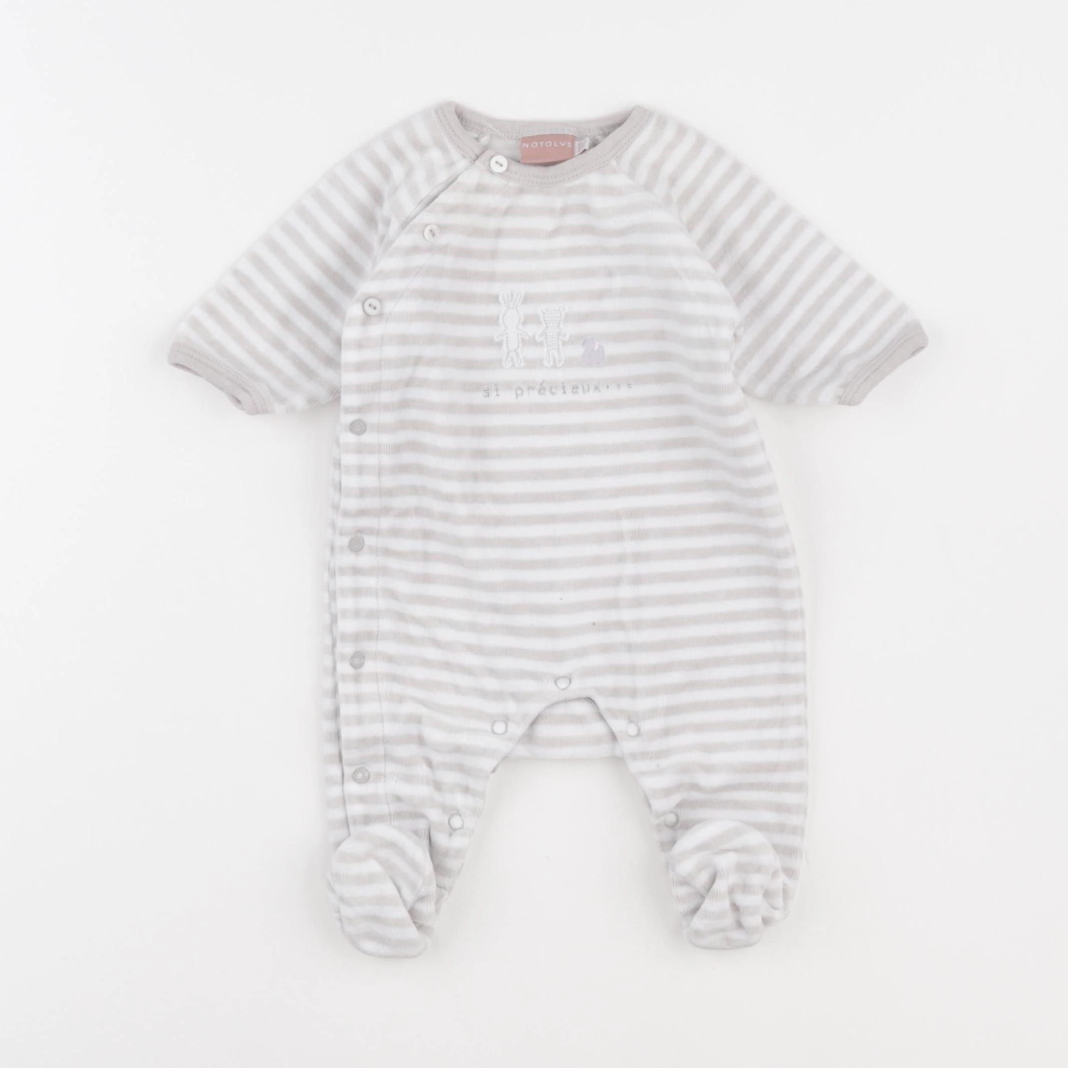 Natalys - pyjama velours beige, blanc - 6 mois