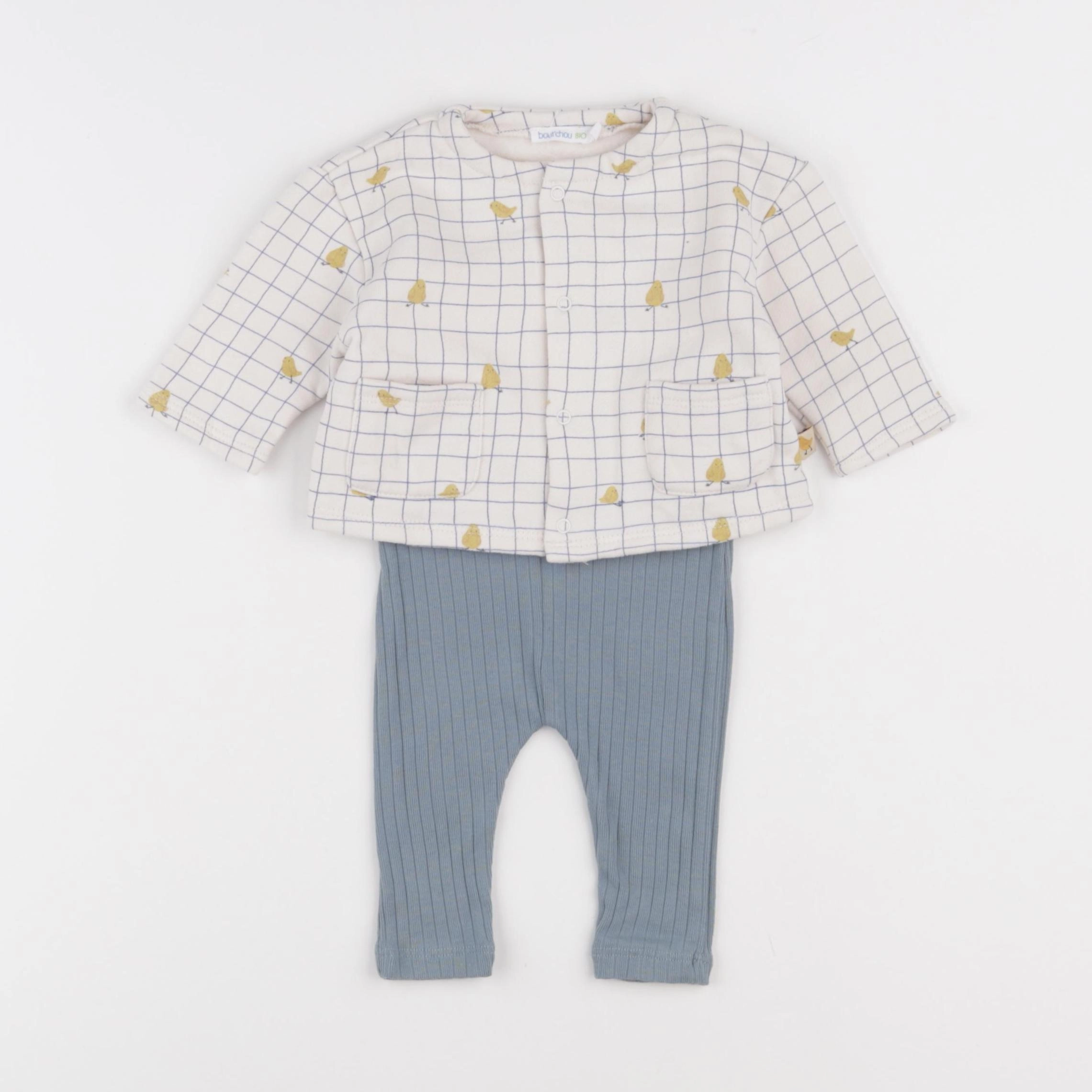 Boutchou - ensemble bleu, beige - 3 mois