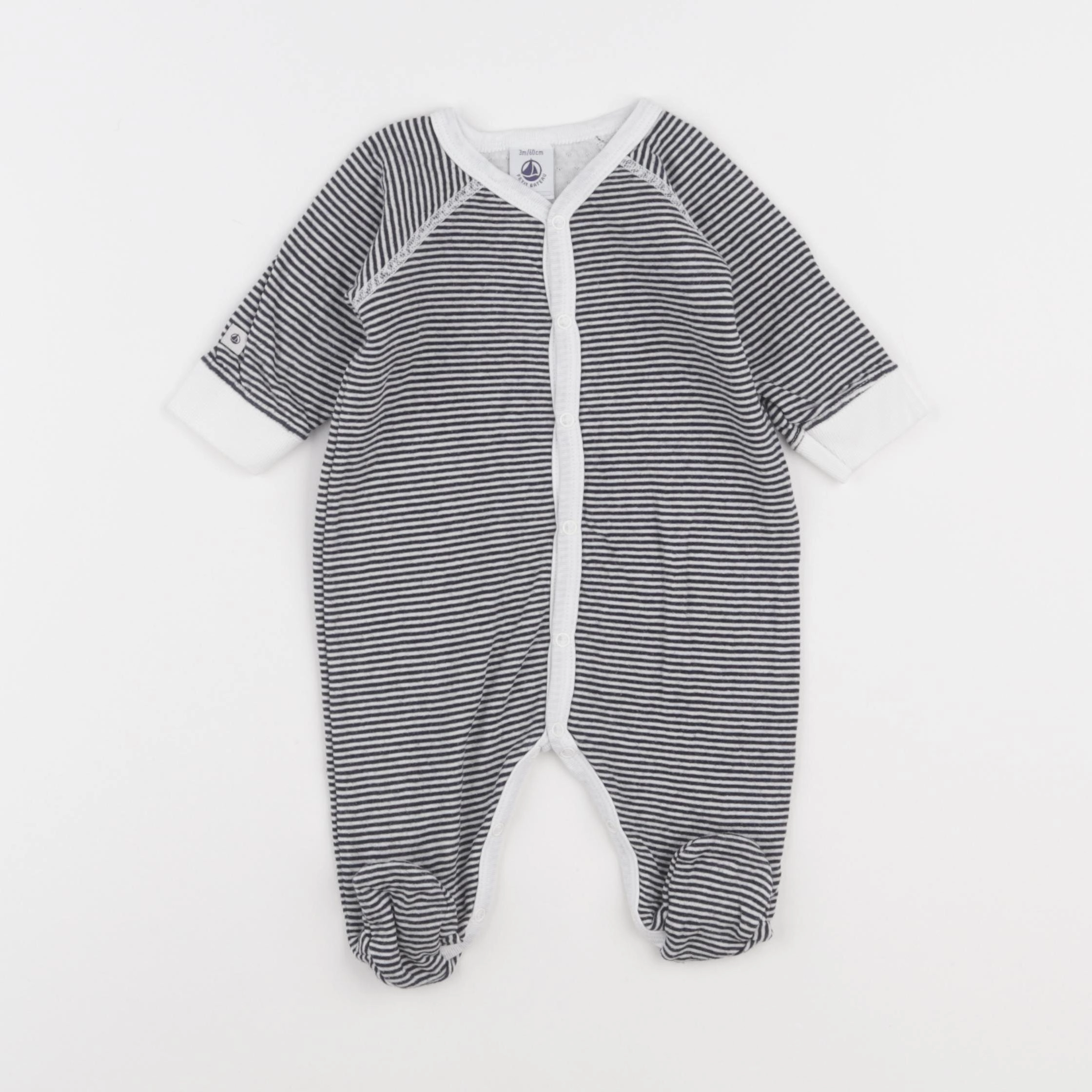 Petit Bateau - pyjama coton bleu, blanc - 3 mois
