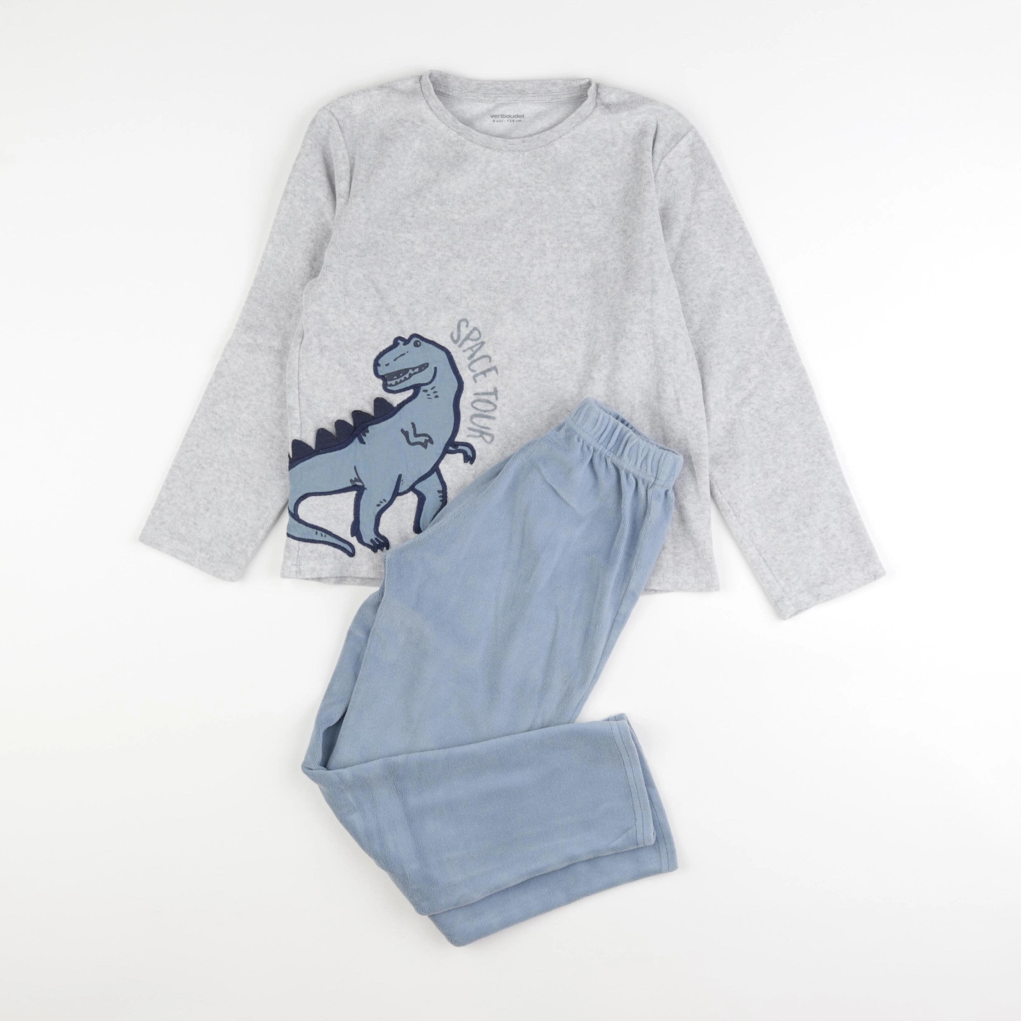 Vertbaudet - pyjama velours bleu, gris - 8 ans