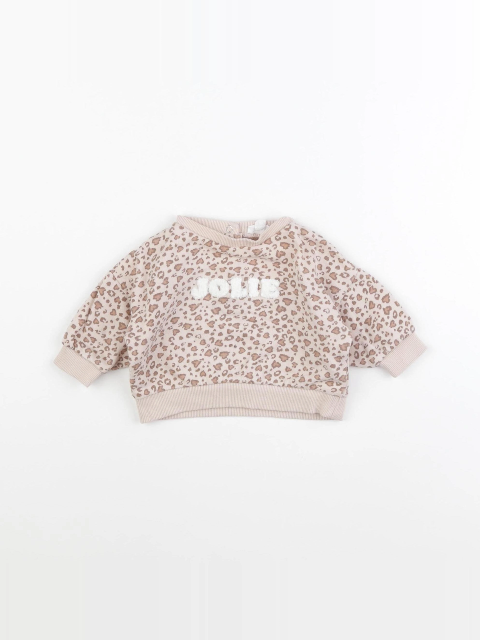 Vertbaudet - sweat beige, rose - 3 mois