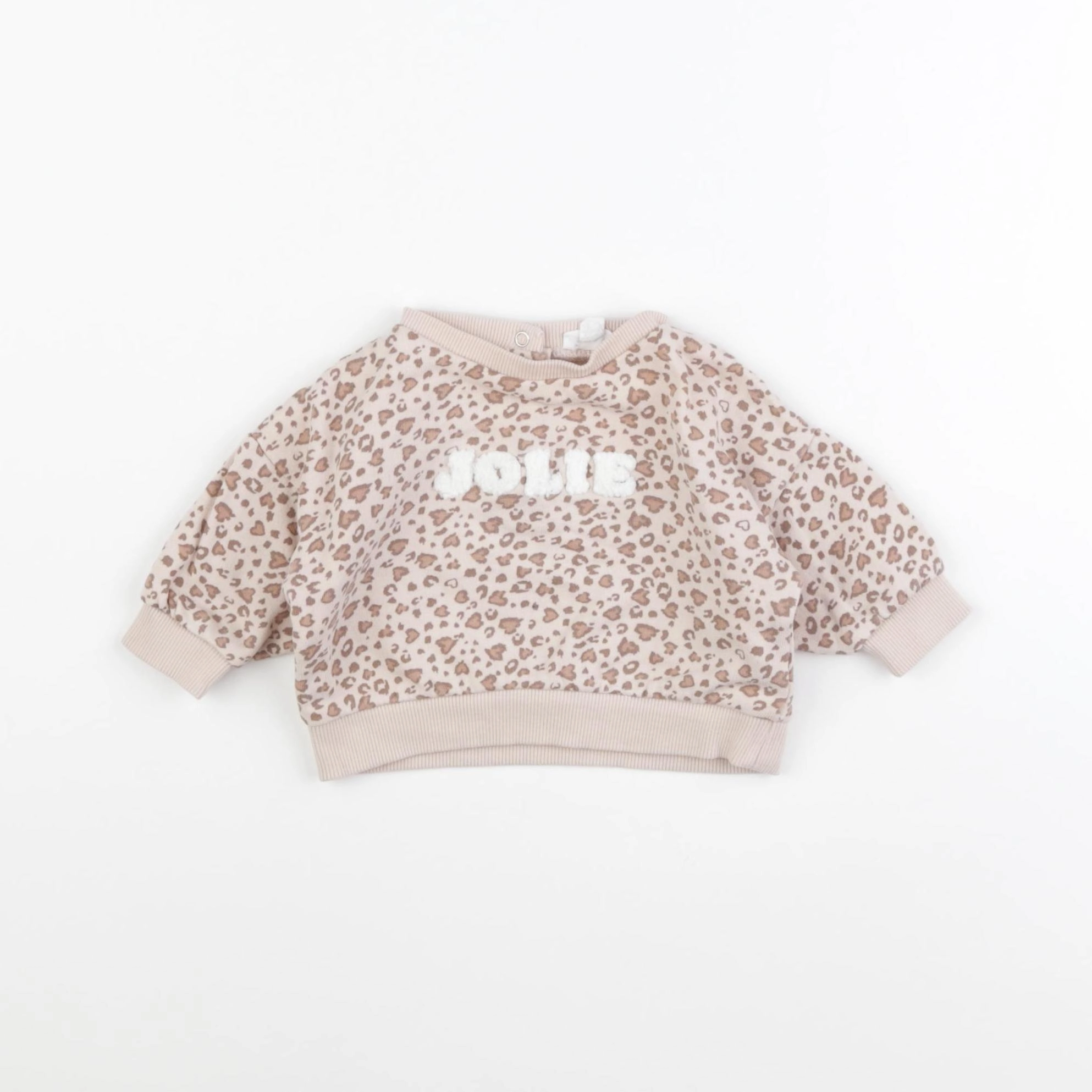 Vertbaudet - sweat beige, rose - 3 mois