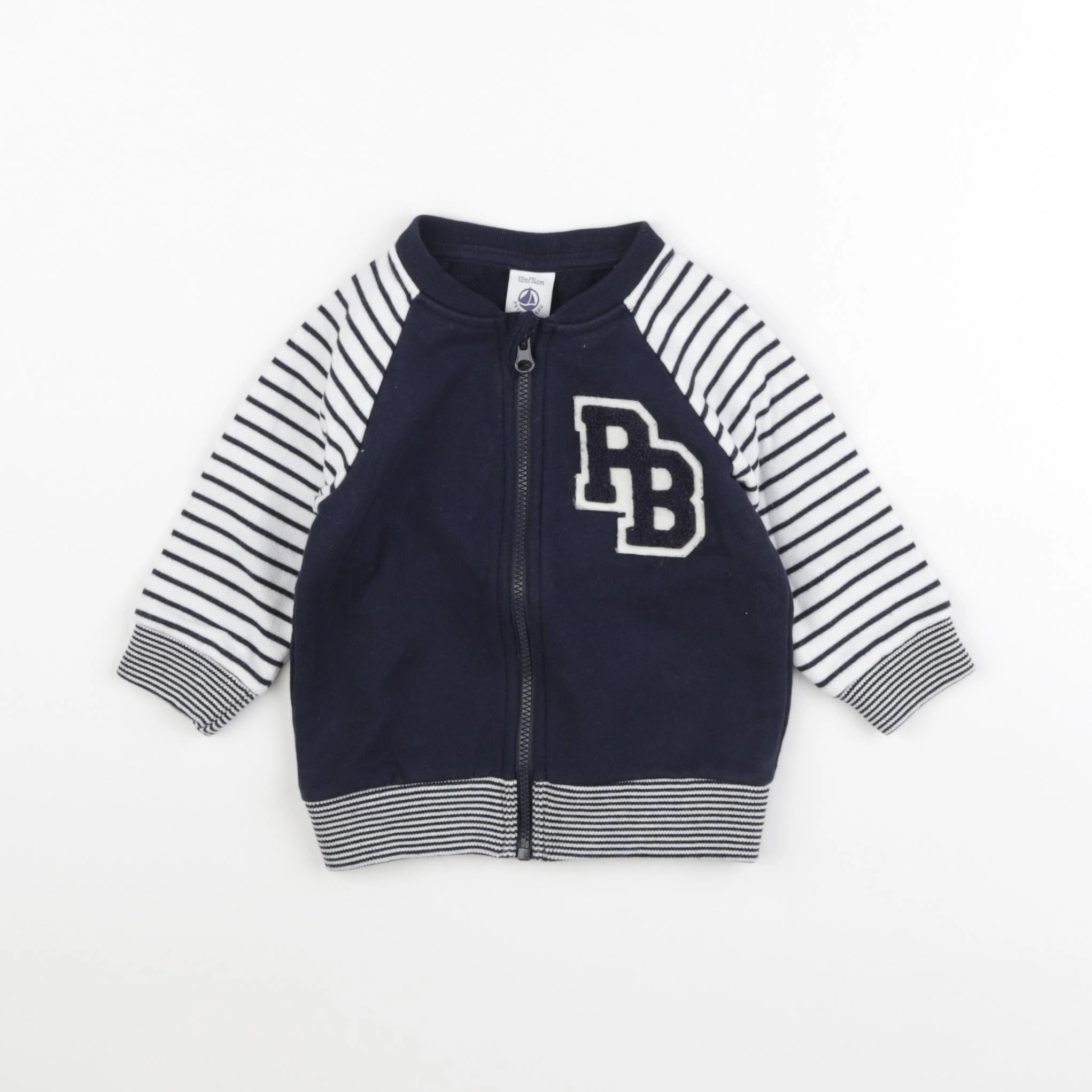 Petit Bateau - sweat bleu, blanc - 12 mois