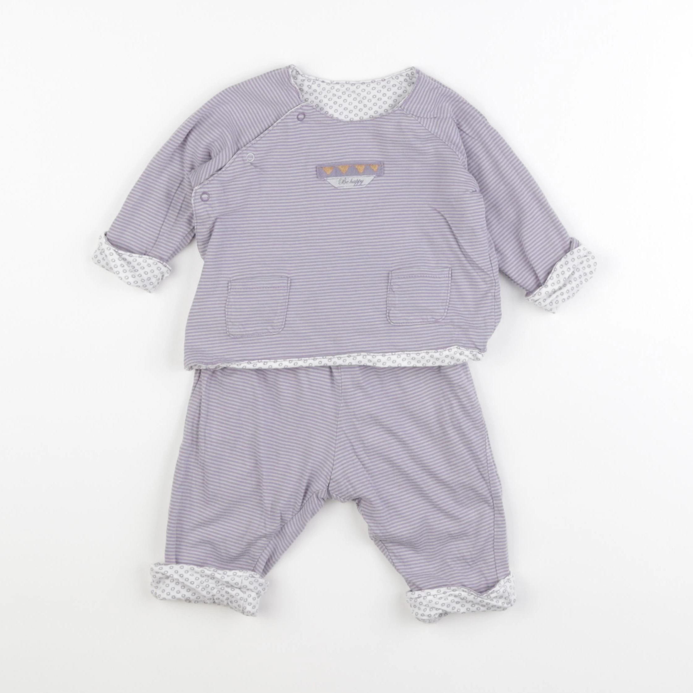 Vertbaudet - pyjama coton violet, blanc - 9 mois