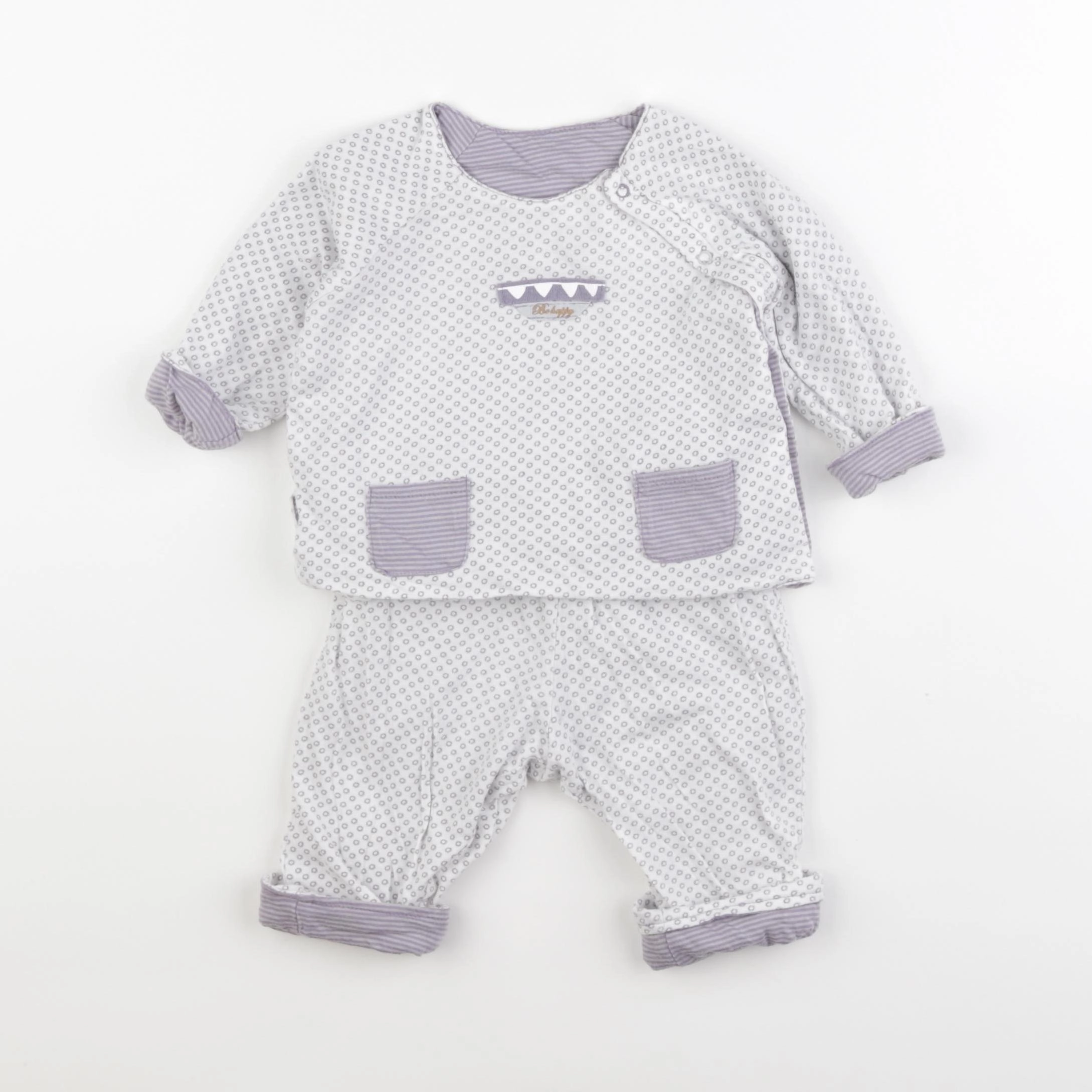 Vertbaudet - pyjama coton violet, blanc - 9 mois