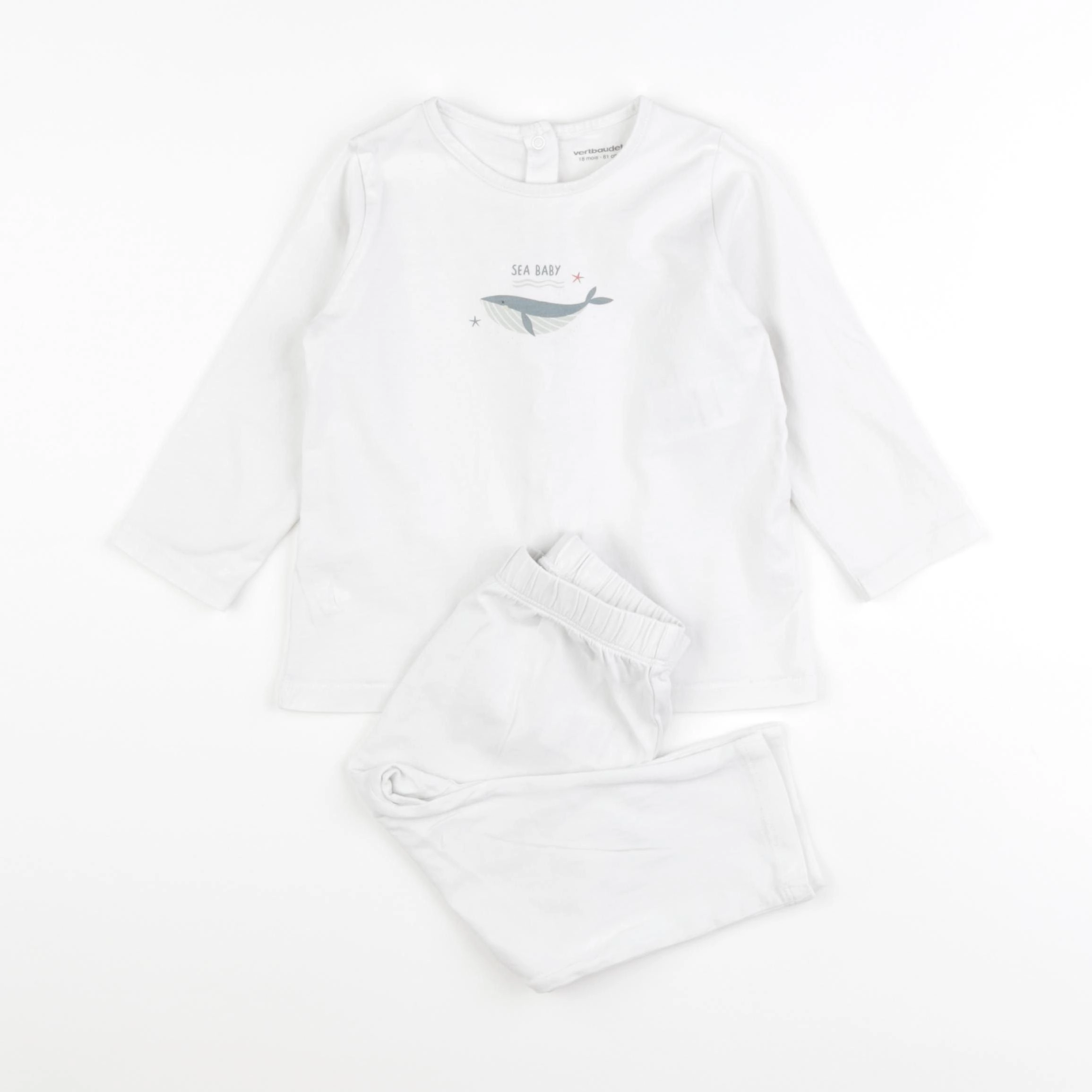 Vertbaudet - pyjama coton blanc - 18 mois