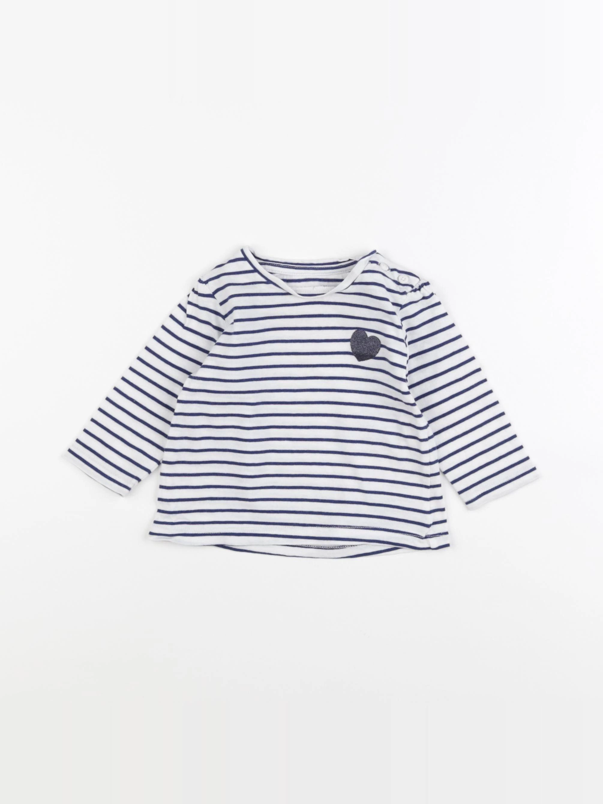 Vertbaudet - tee-shirt bleu, blanc - 6 mois