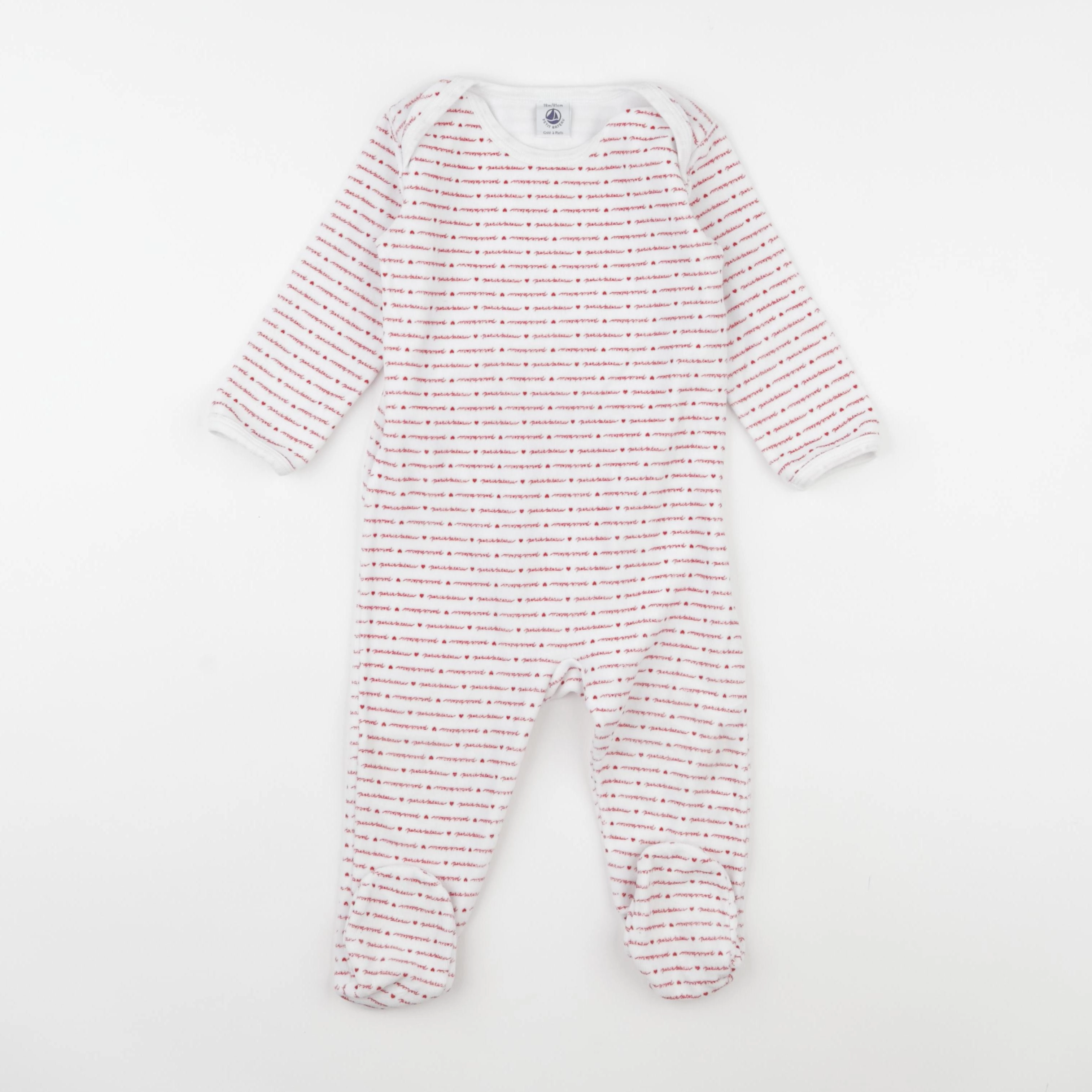 Petit Bateau - pyjama velours blanc, rouge - 18 mois