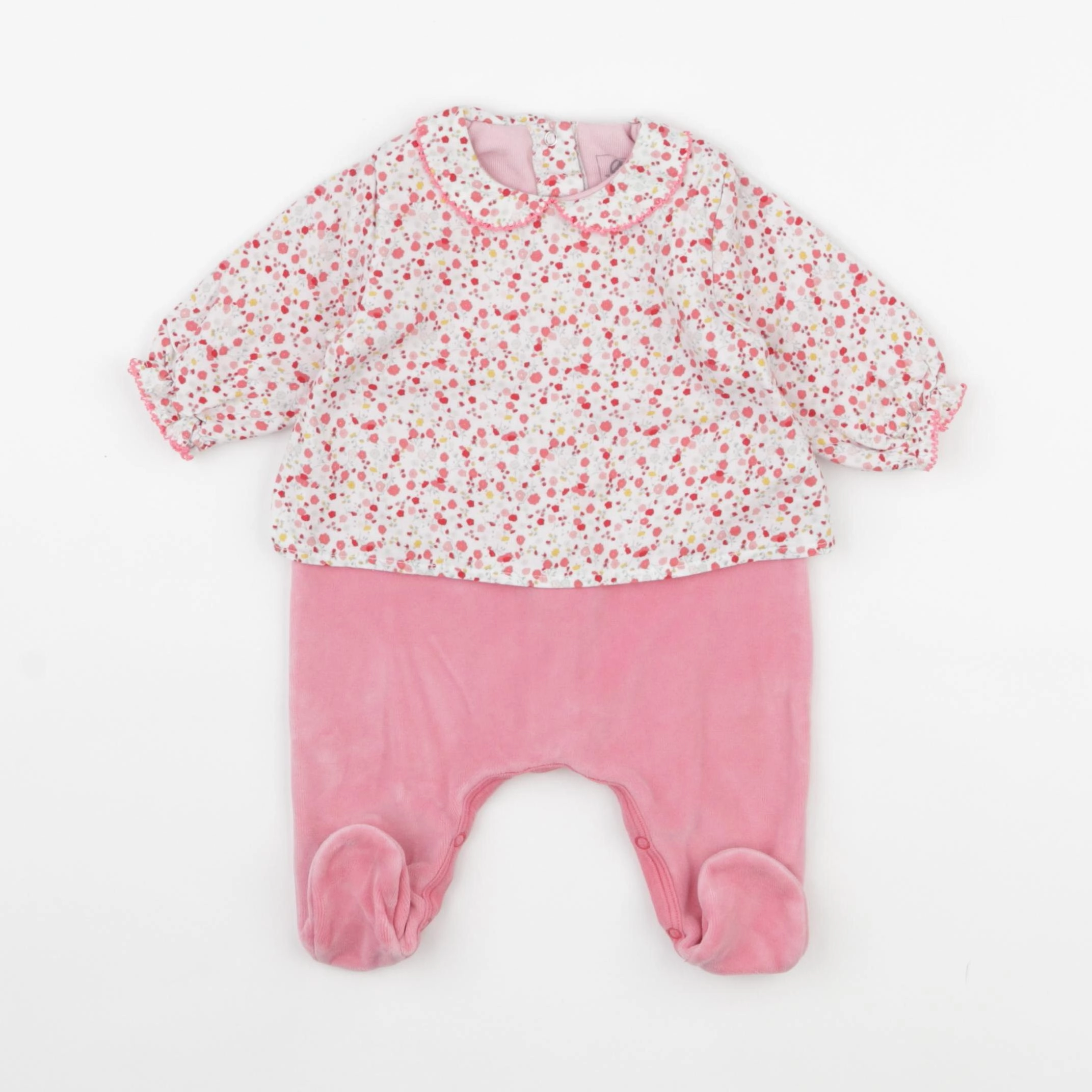 Petit Bateau - pyjama velours rose - 1 mois