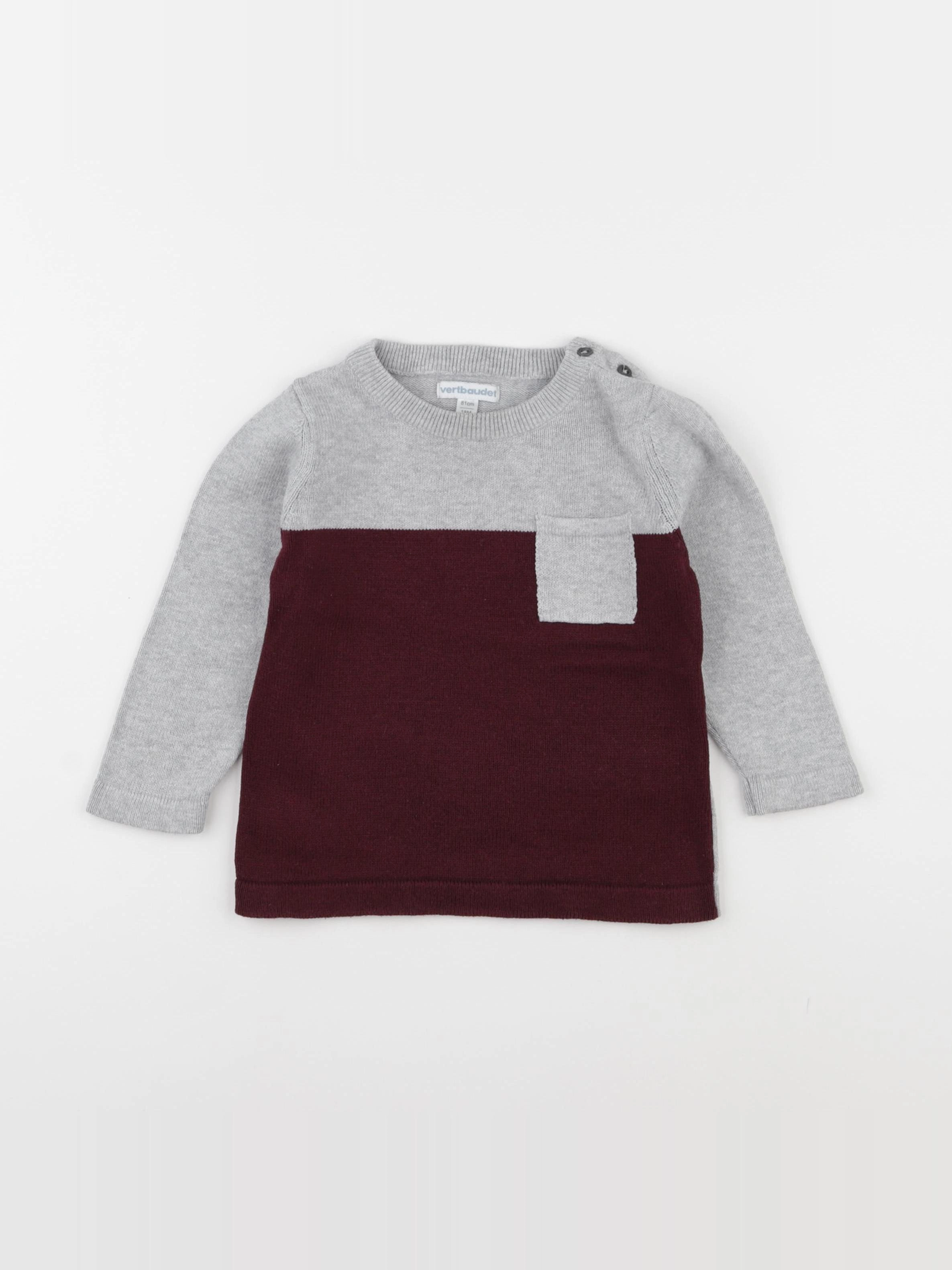 Vertbaudet - pull gris, rouge - 18 mois